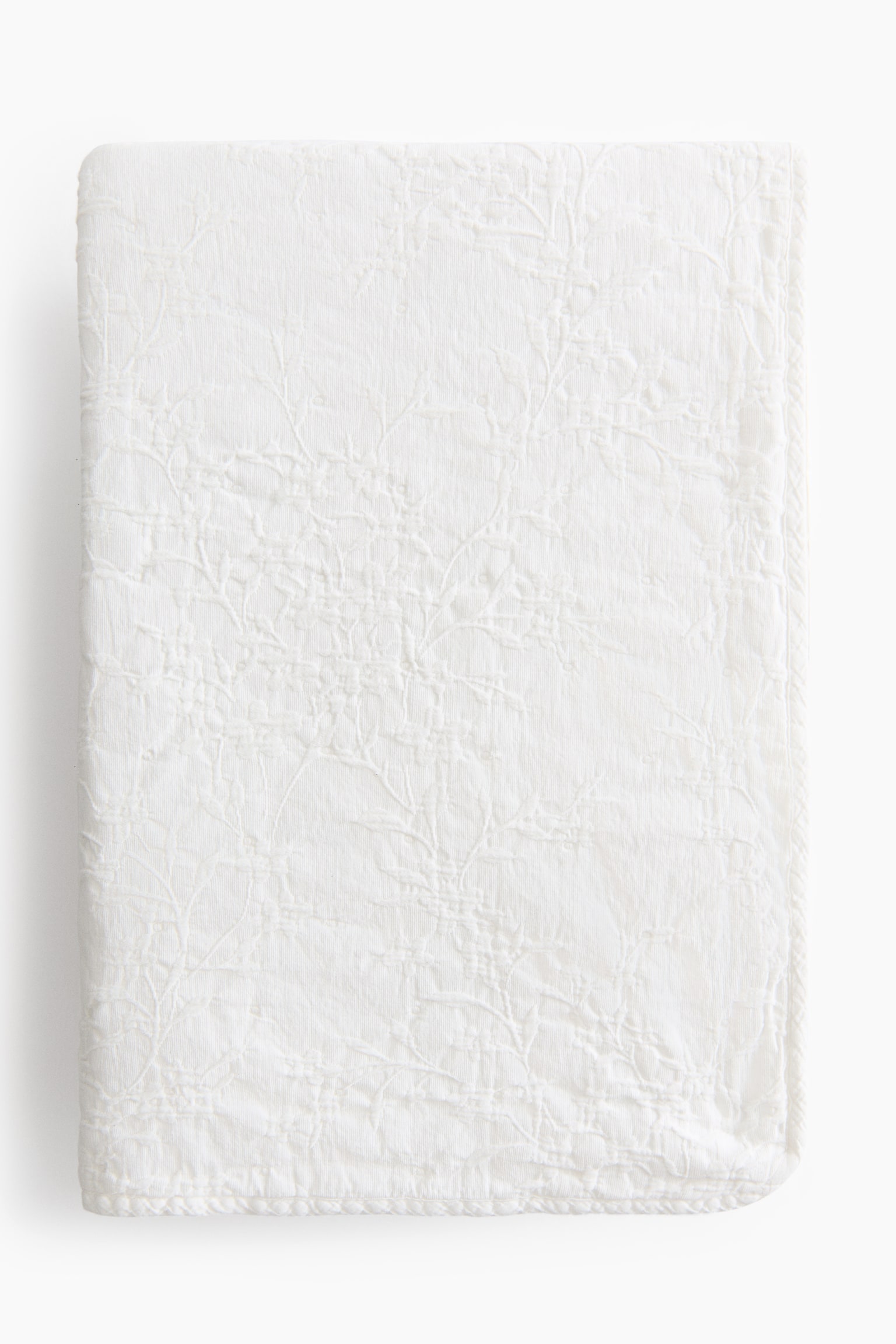 Jeté de lit en tissu jacquard - Blanc/fleuri/Grège clair