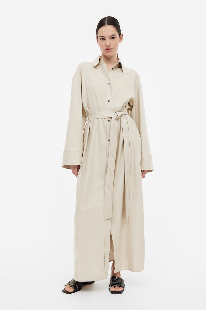 Robe chemise en soie - Beige clair/Blanc - 3