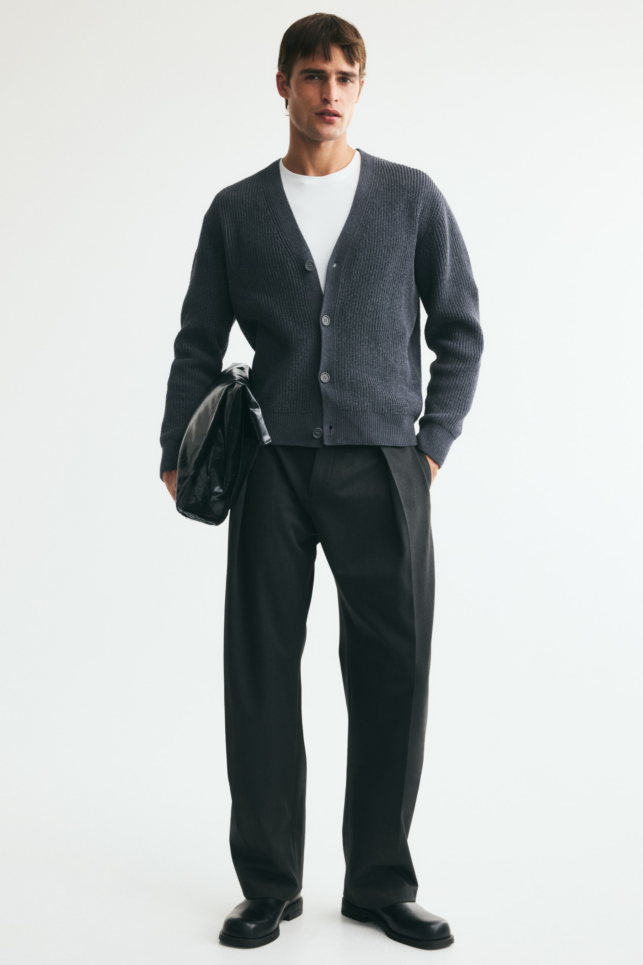 Relaxed Fit Patent-knit chenille cardigan
