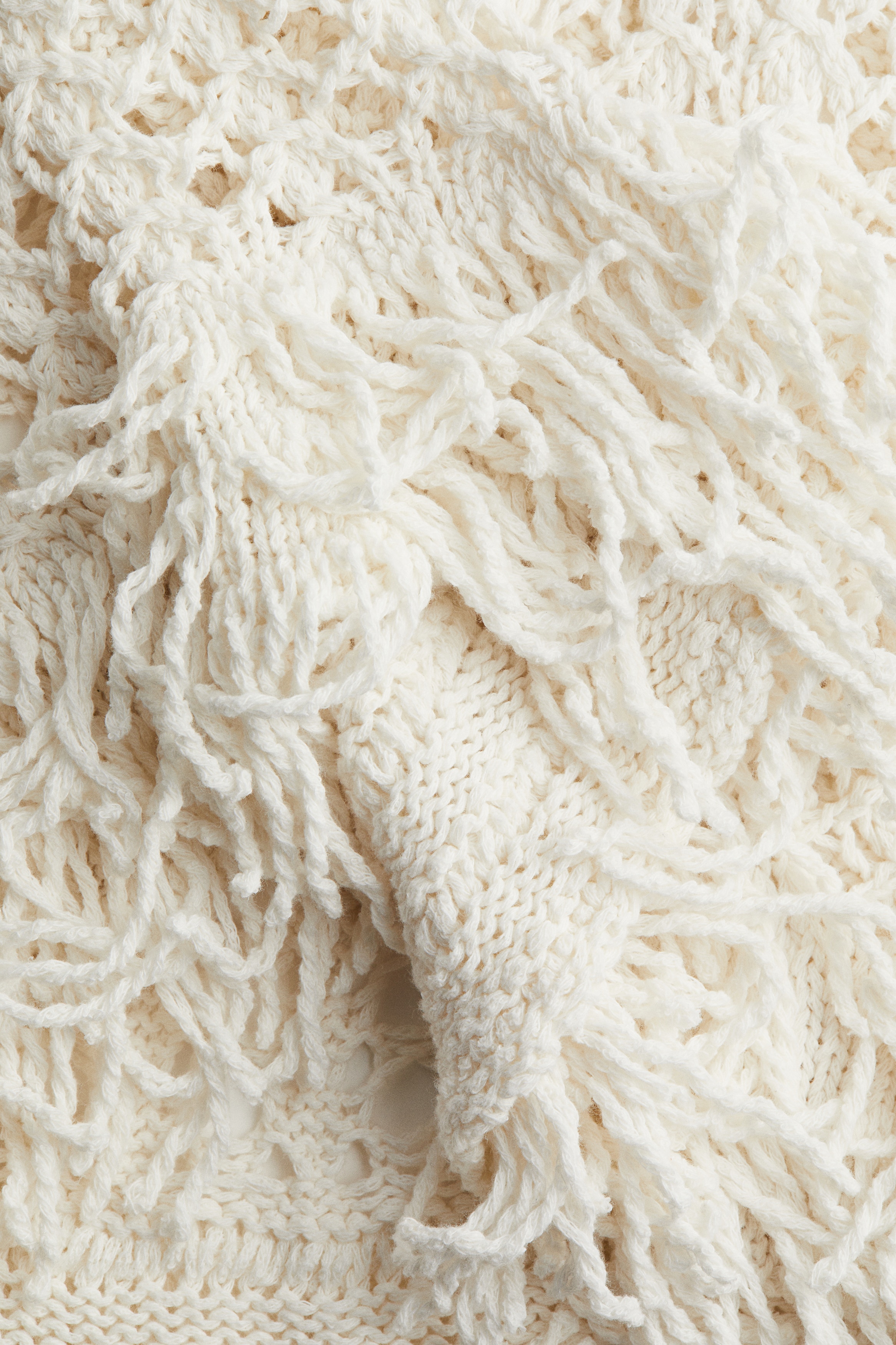 Fringe-Trimmed Hole-Knit Dress - White