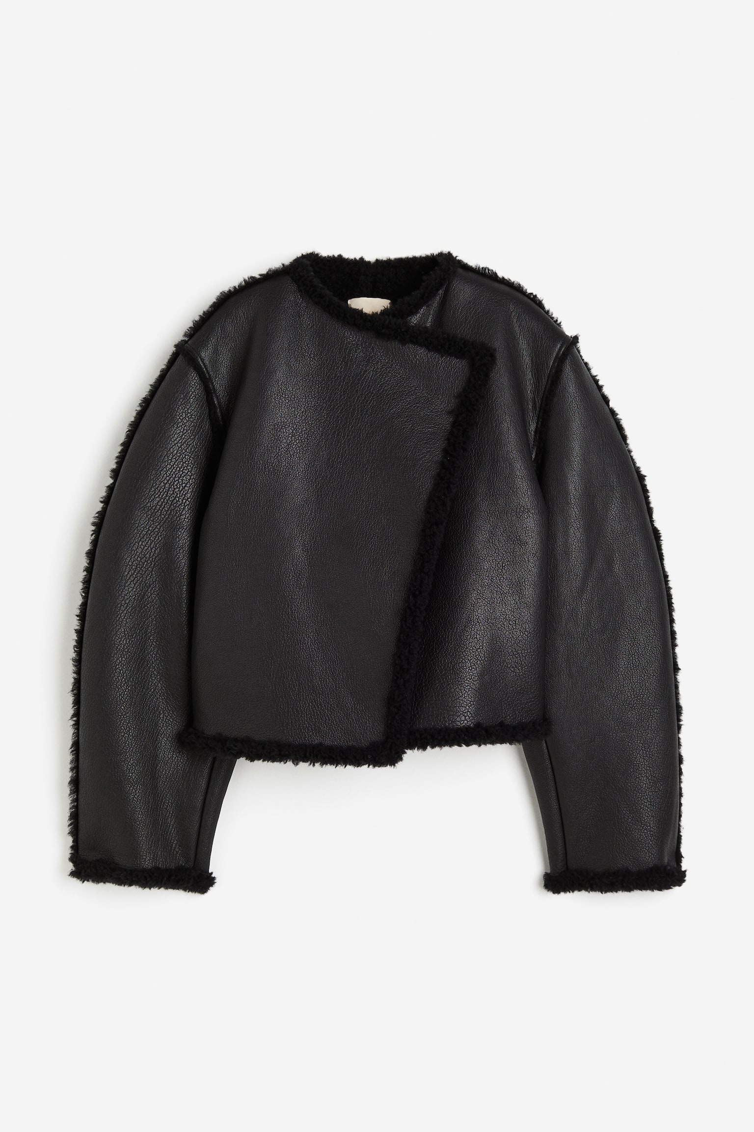 Lederjacke mit Teddyfleece-Futter - Schwarz