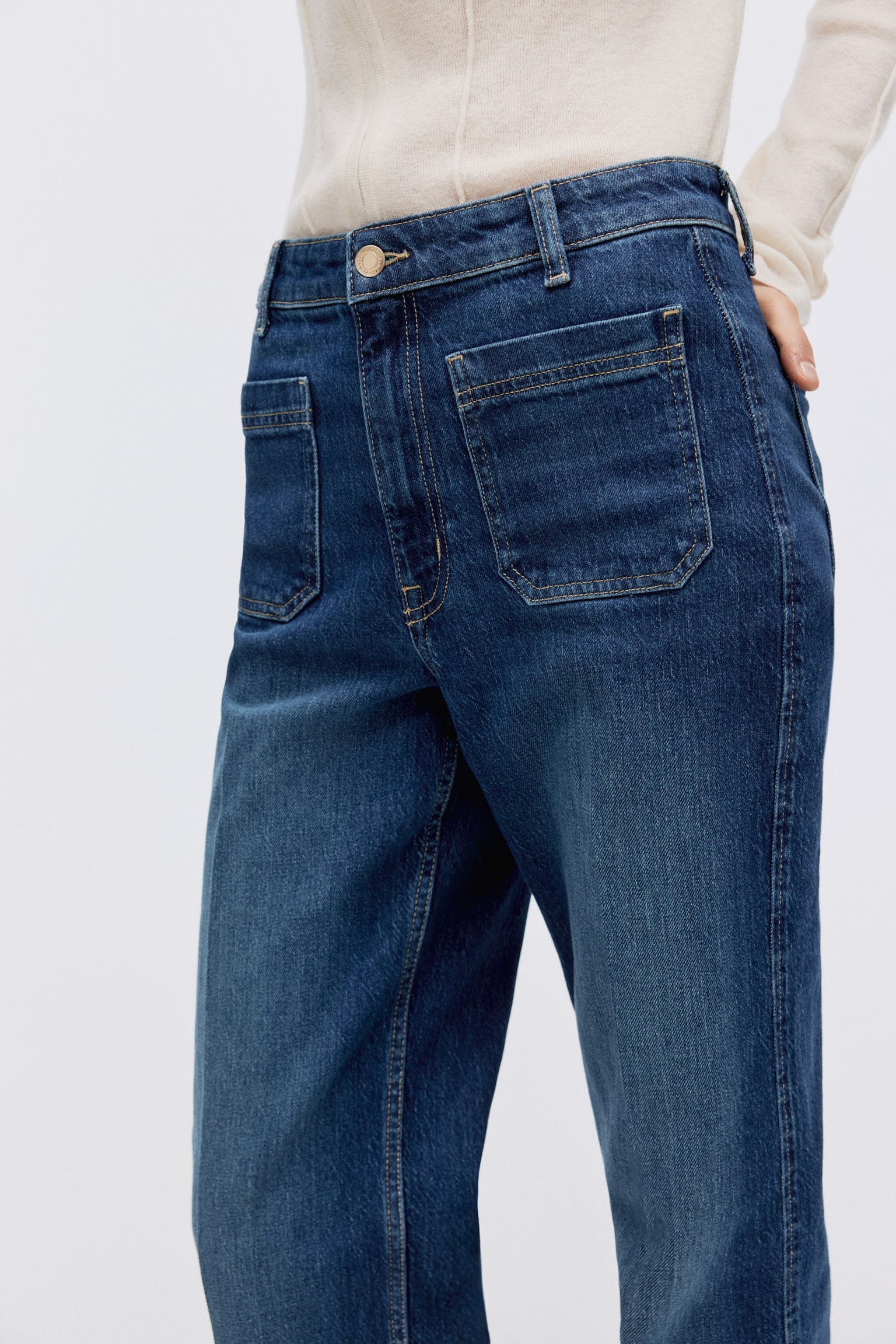 Wide High Jeans - Dark denim blue/Light red/Light denim blue/White/Navy denim blue/Dark brown/Powder pink - 8