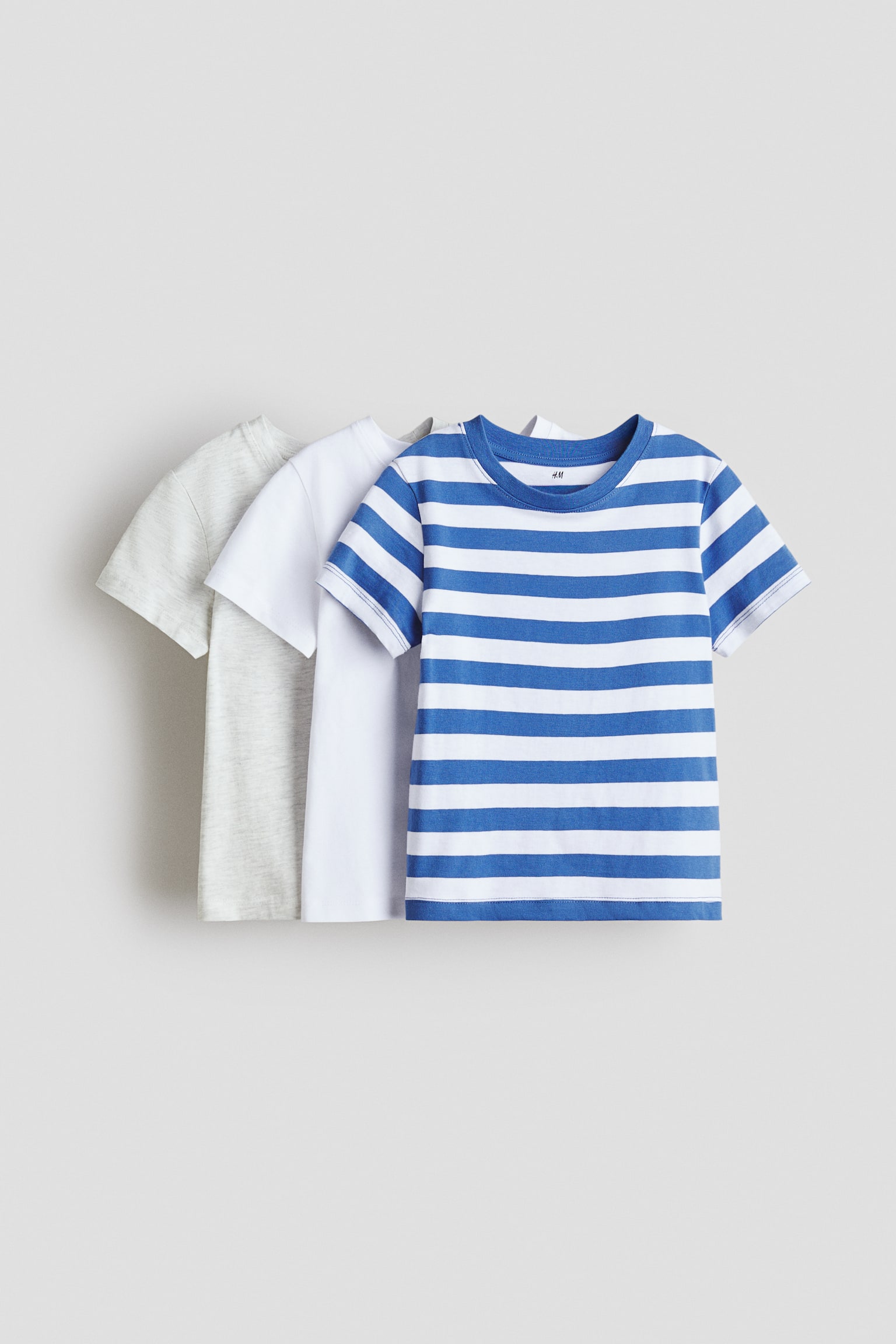 3-pack cotton T-shirts - Blue/Striped/Navy blue/Striped/White/Striped/Navy blue/White/Blue/Red striped/Light dusty turquoise/White/Green/Navy blue - 1