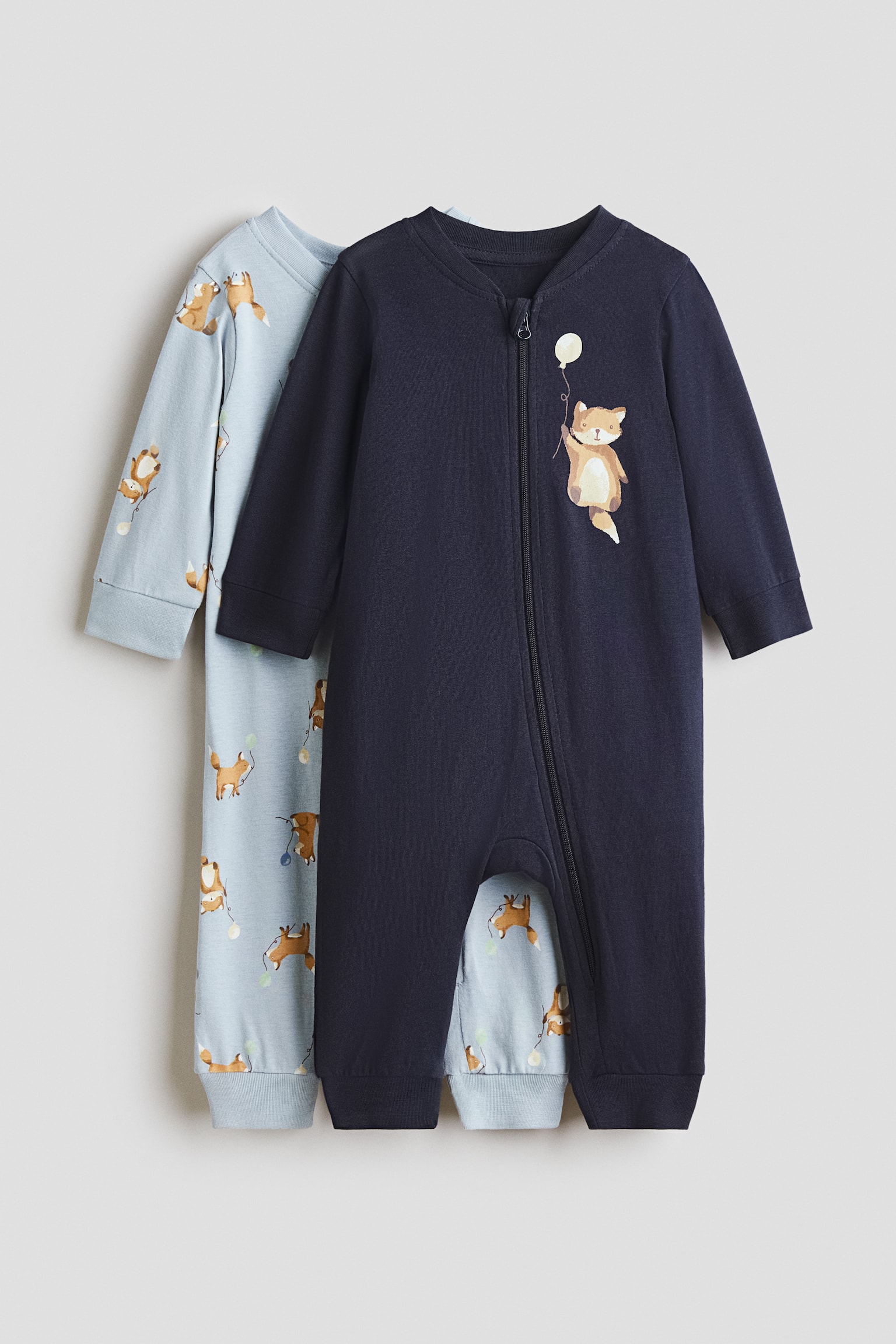 2-pack printed sleepsuits - Navy blue/Foxes/Blue/Space/Khaki green/Dinosaurs