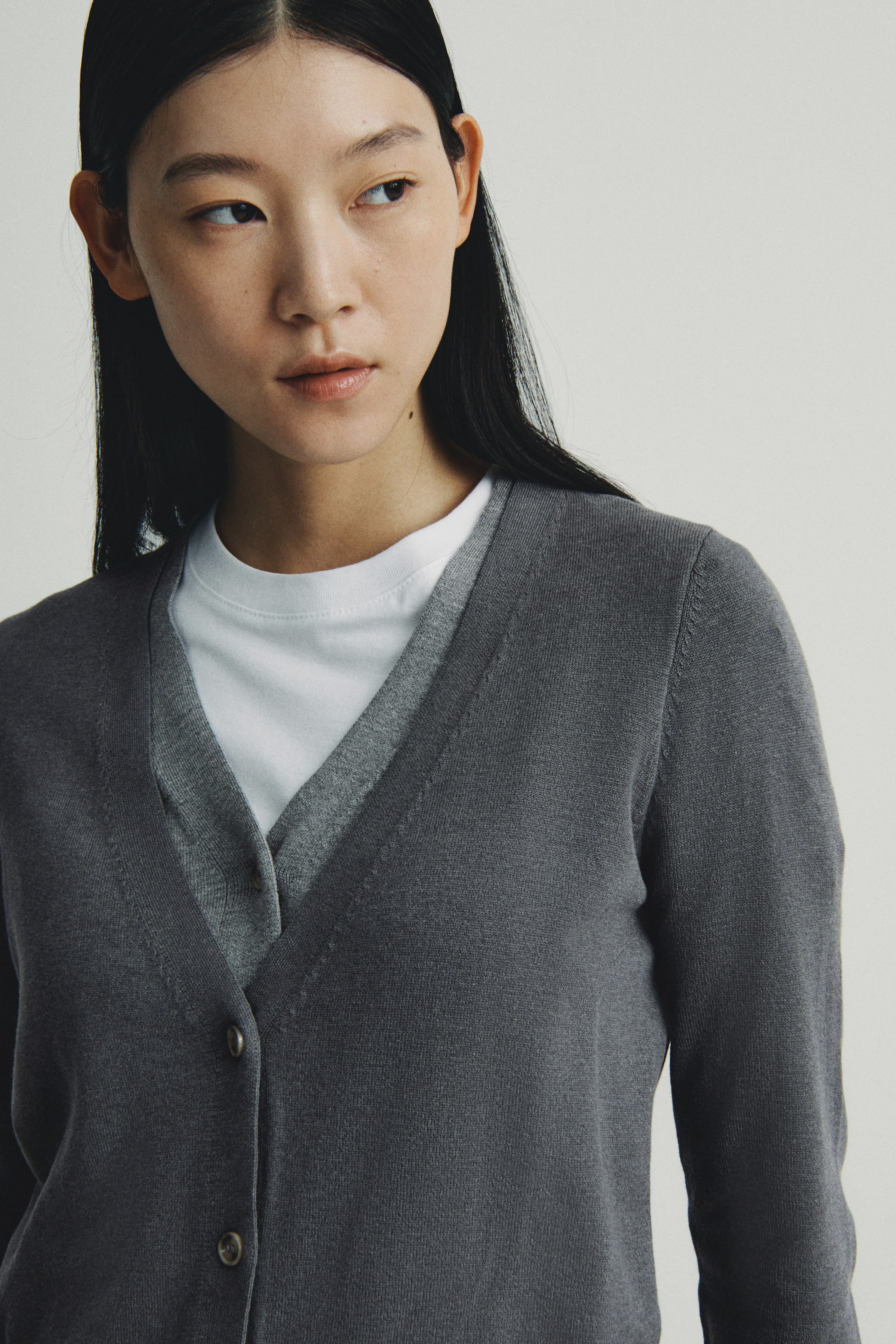 이미지 확대 보기: 레이어드 가디건 - 그레이/라이트 그레이 - 여성 | H&M KR 4