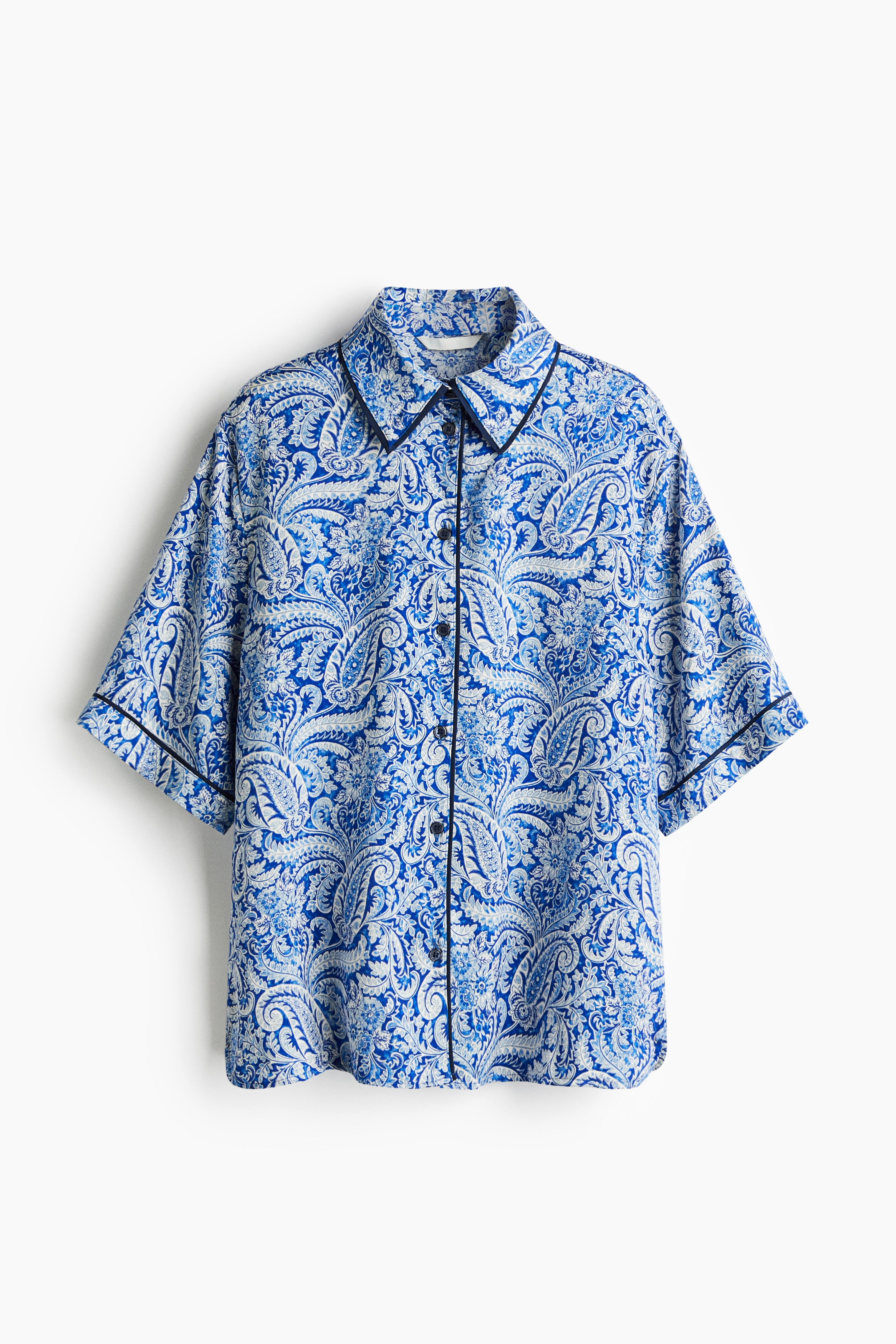 圖案綢緞襯衫 - 藍色/佩斯利變形蟲圖騰