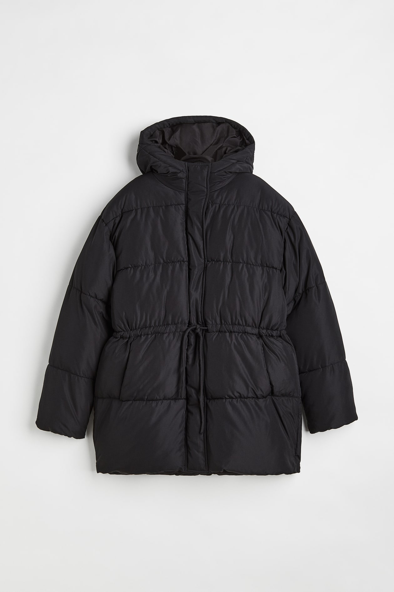 Drawstring-waist Puffer Jacket - Black - Ladies 