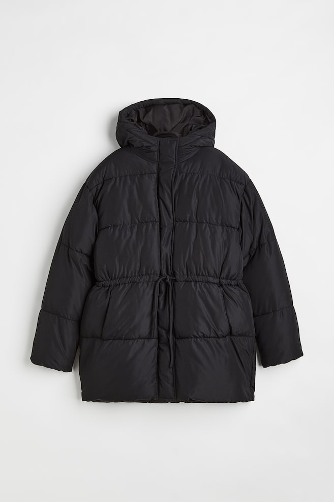 Drawstring-waist puffer jacket - Black - 1