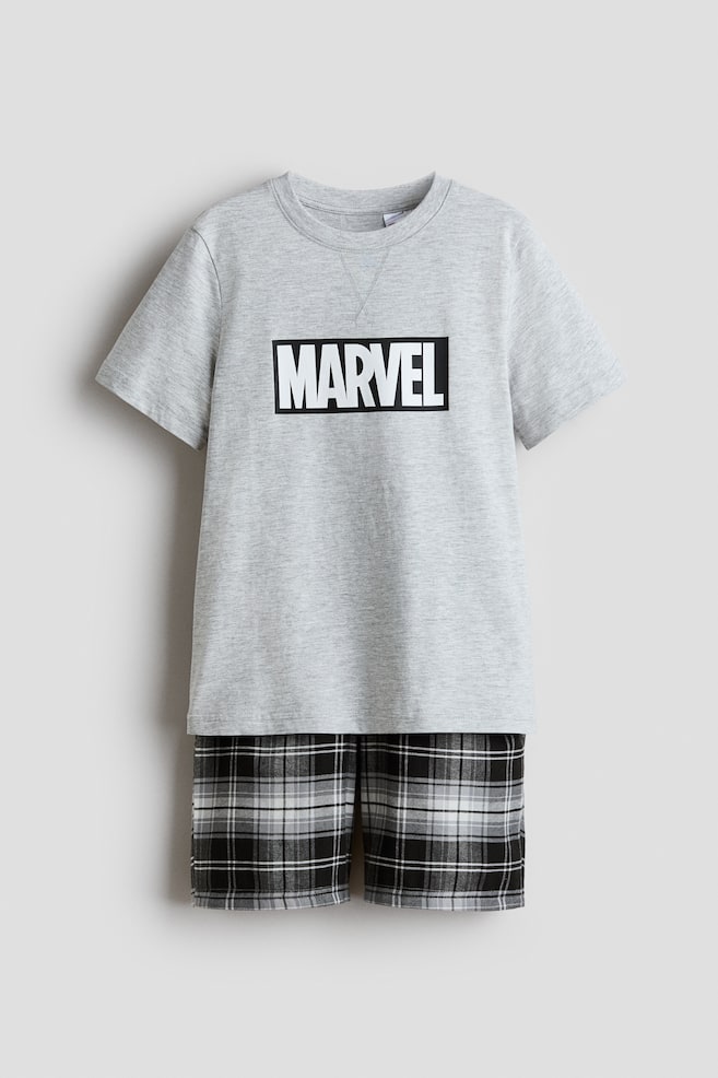 Bedruckter Pyjama aus Baumwolle - Graumeliert/Marvel Comics/Weiß/Snoopy - 1
