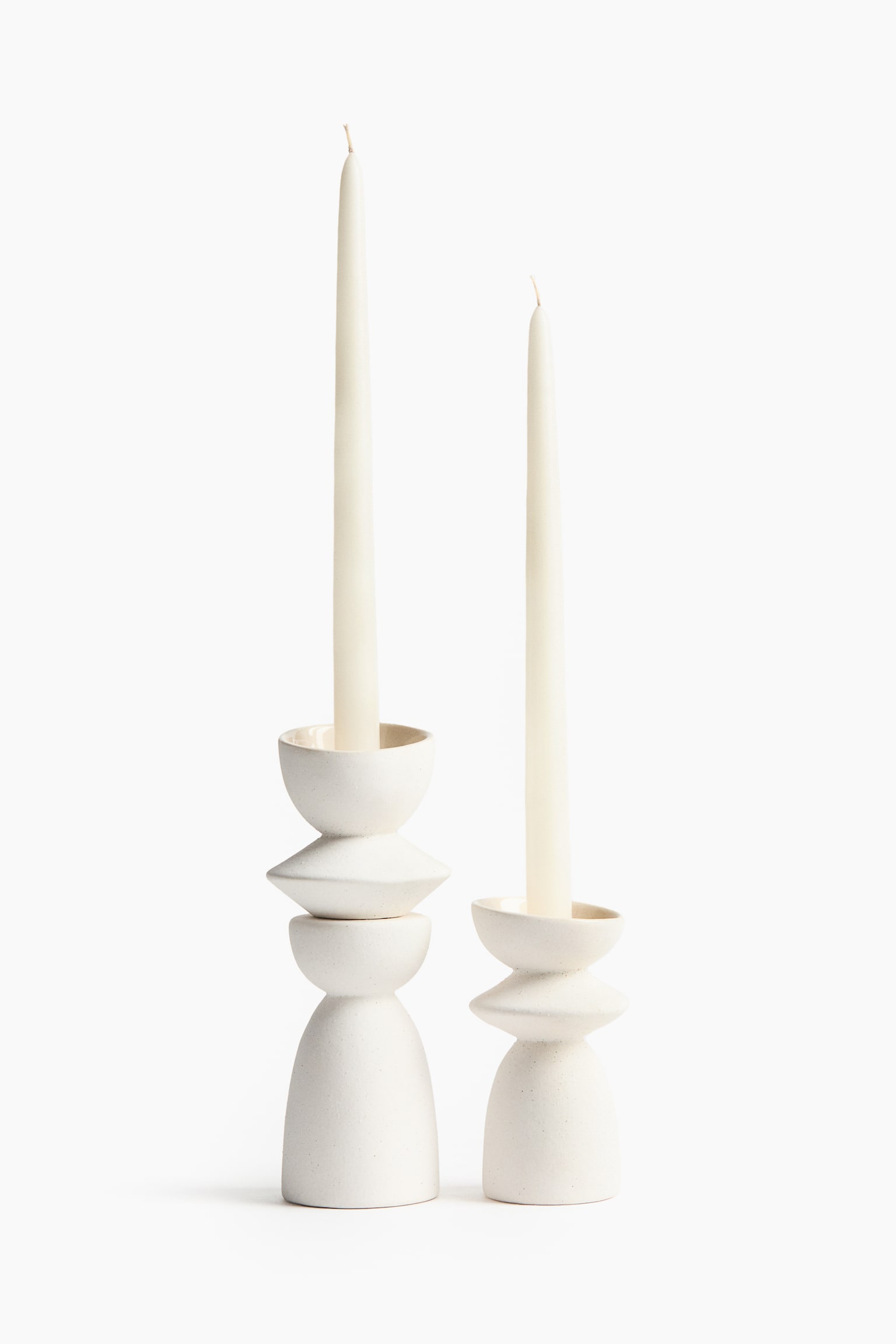 Stoneware candle holder - White/Light beige - 4