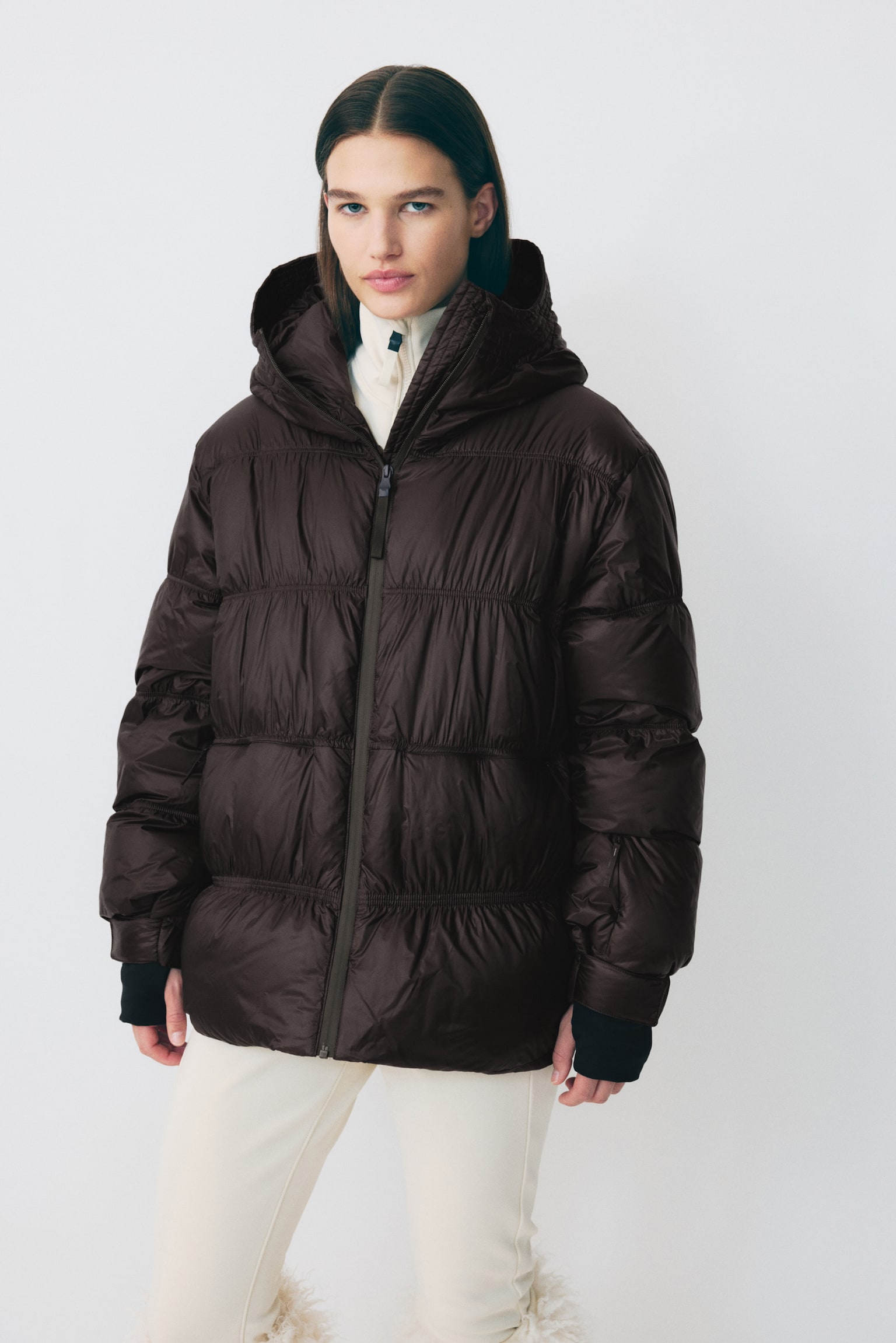 Down puffer ski jacket with ThermoMove™ - Coffee bean brown/Light peach - 4