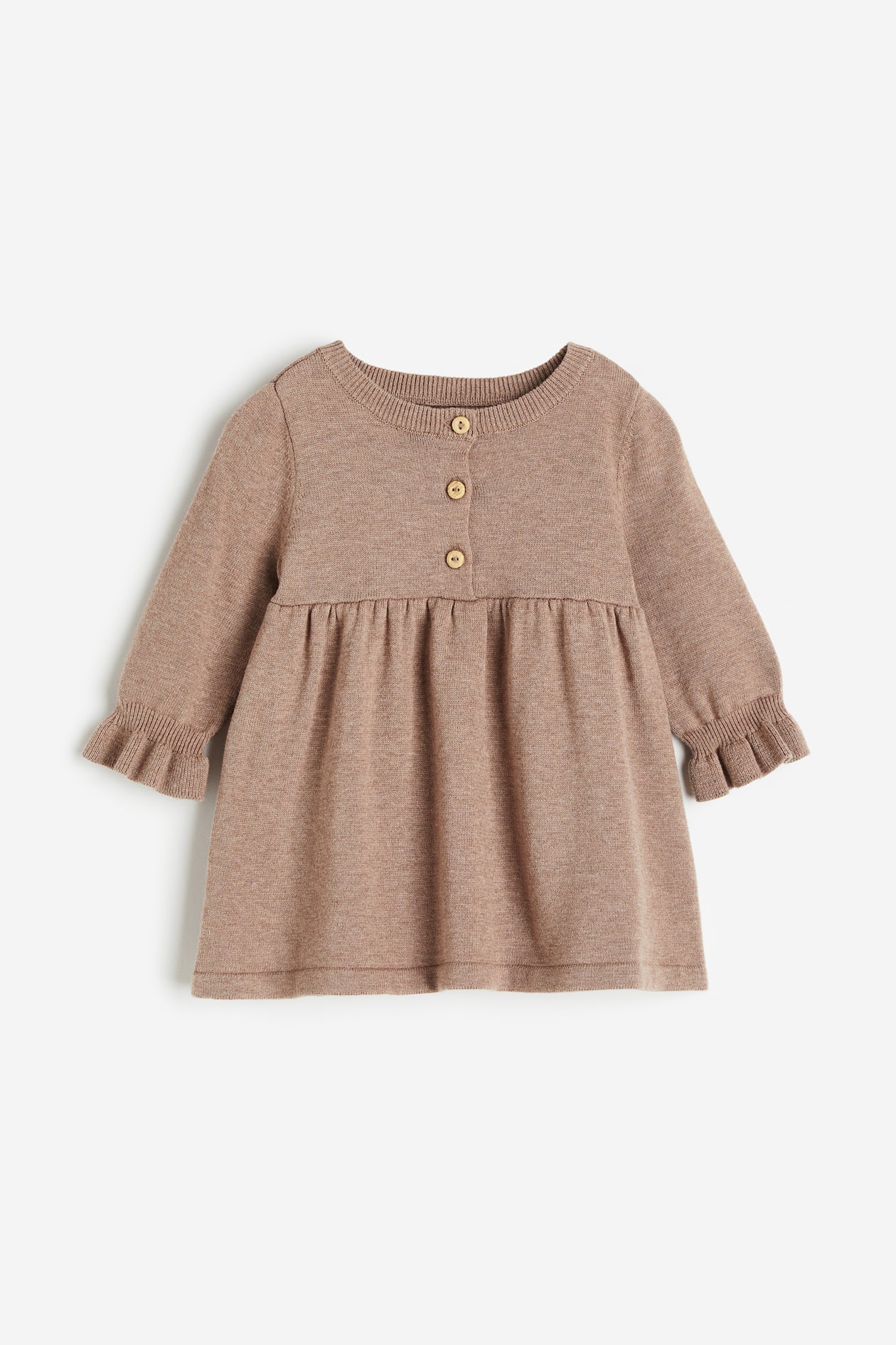 Fine-knit Dress - Round Neck - Long sleeve - Dark beige - Kids | H&M US