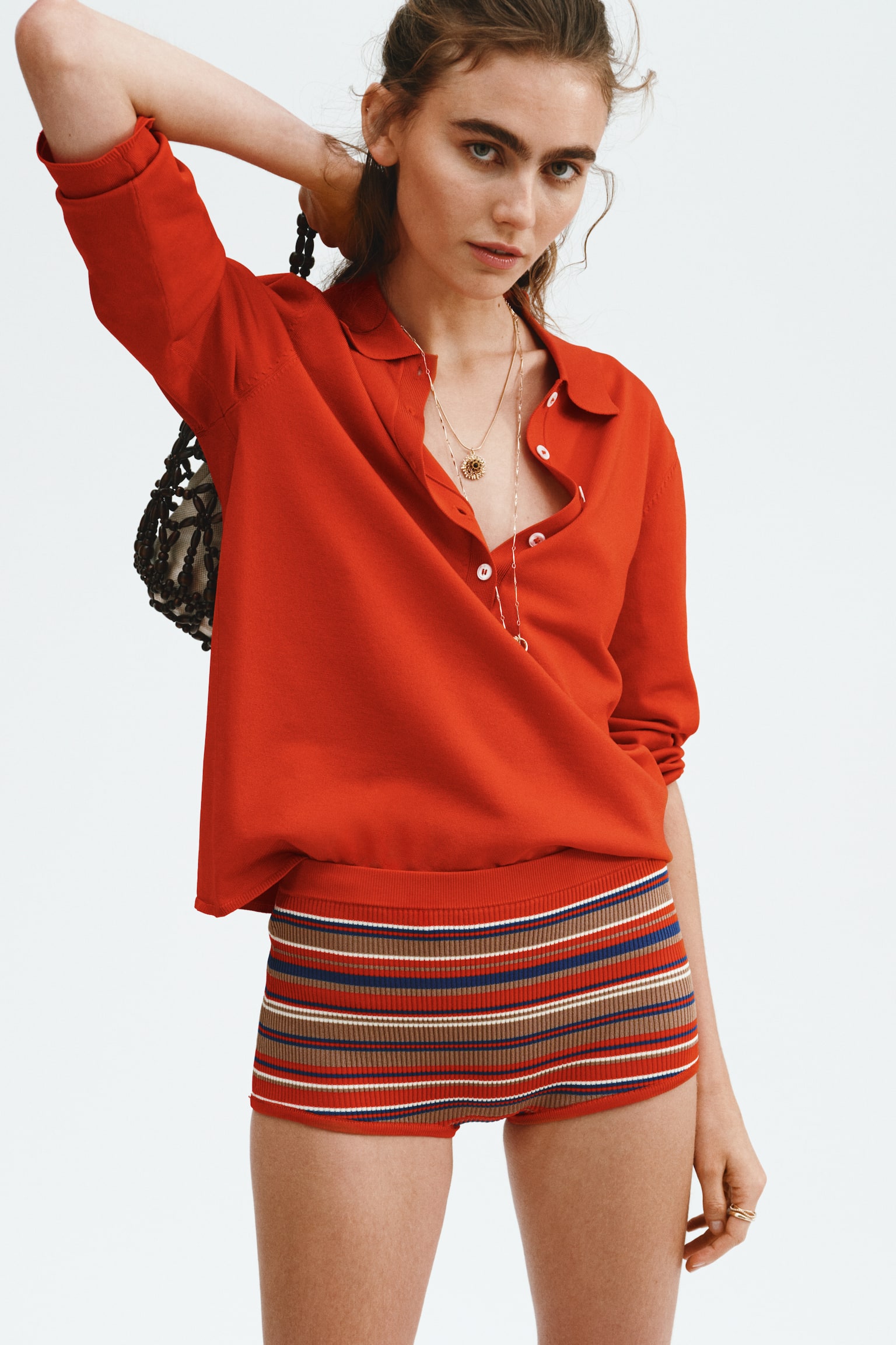 Rib-knit mini shorts - Red/Striped/Yellow/Striped - 7