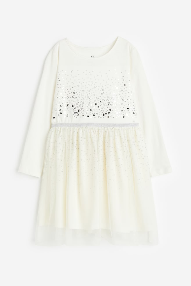 Tulle-skirt jersey dress - White/Silver-coloured/White/Rainbows/Pink - 1