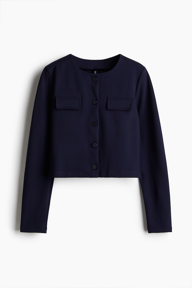 Pocket-Detail Jersey Cardigan - Navy blue/Cream/Black - 1