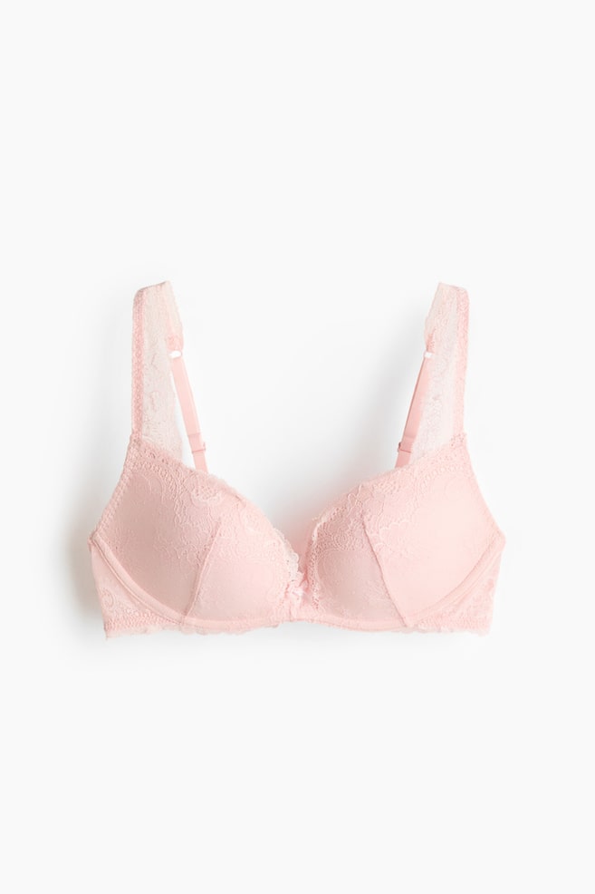 Non-wired lace push-up bra - Light pink/Black - 1