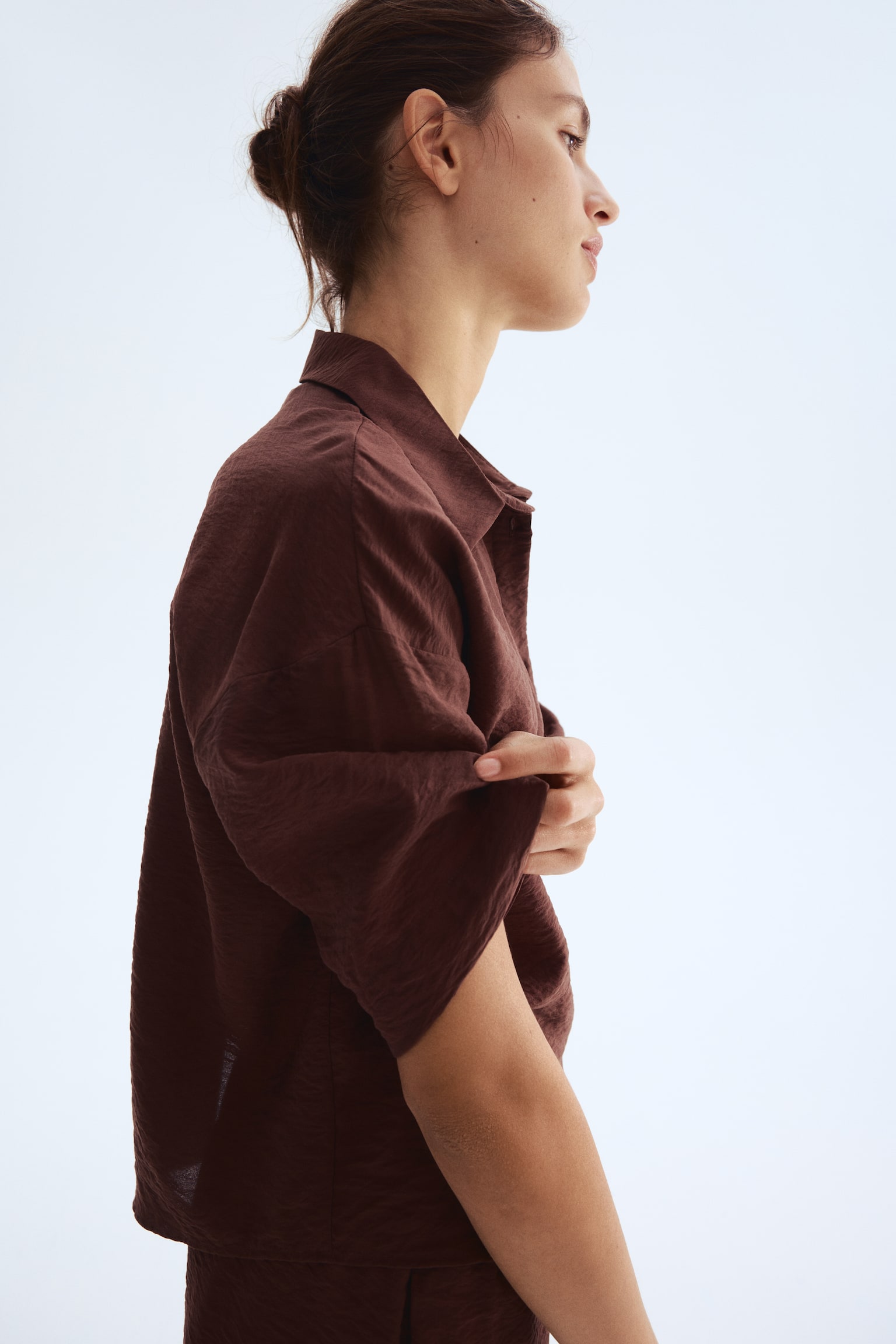 Bol Kesimli Gömlek - Paslı kahverengi/Koyu mavi/Şal desenli - 6