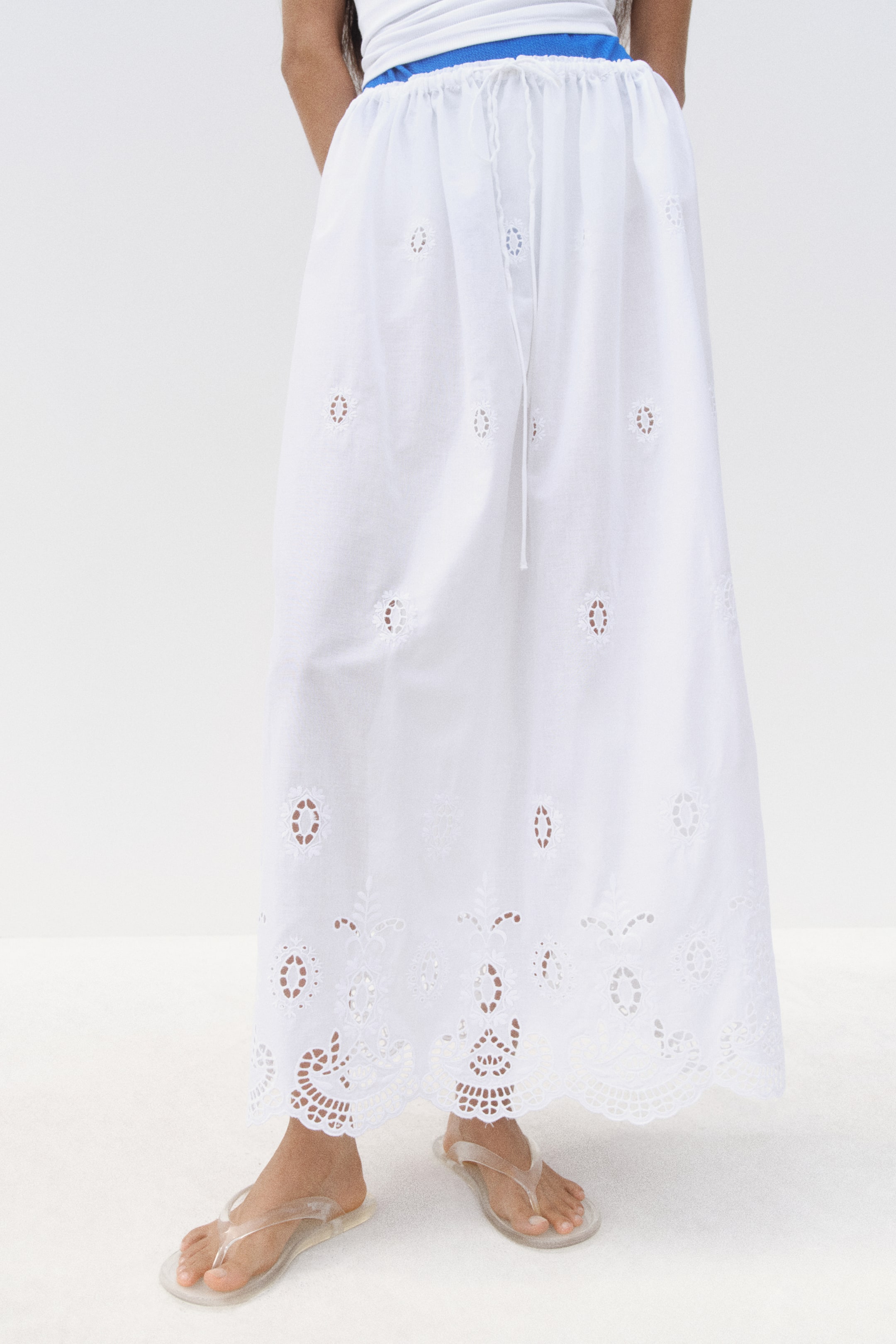 Eyelet-Embroidered Drawstring Skirt