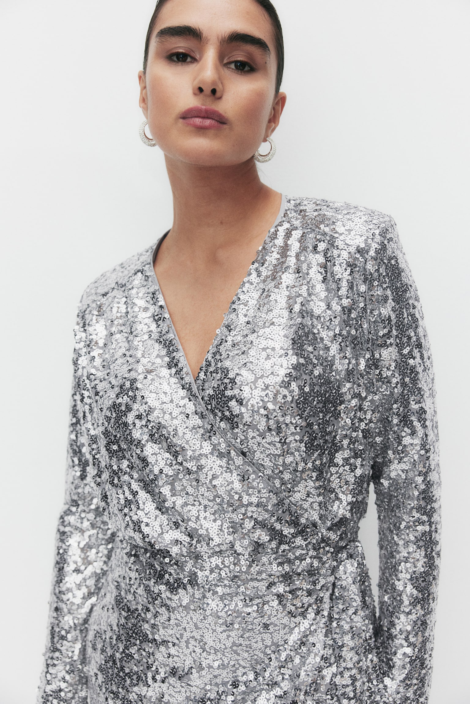 Sequined wrap dress - Silver-coloured/Black - 1