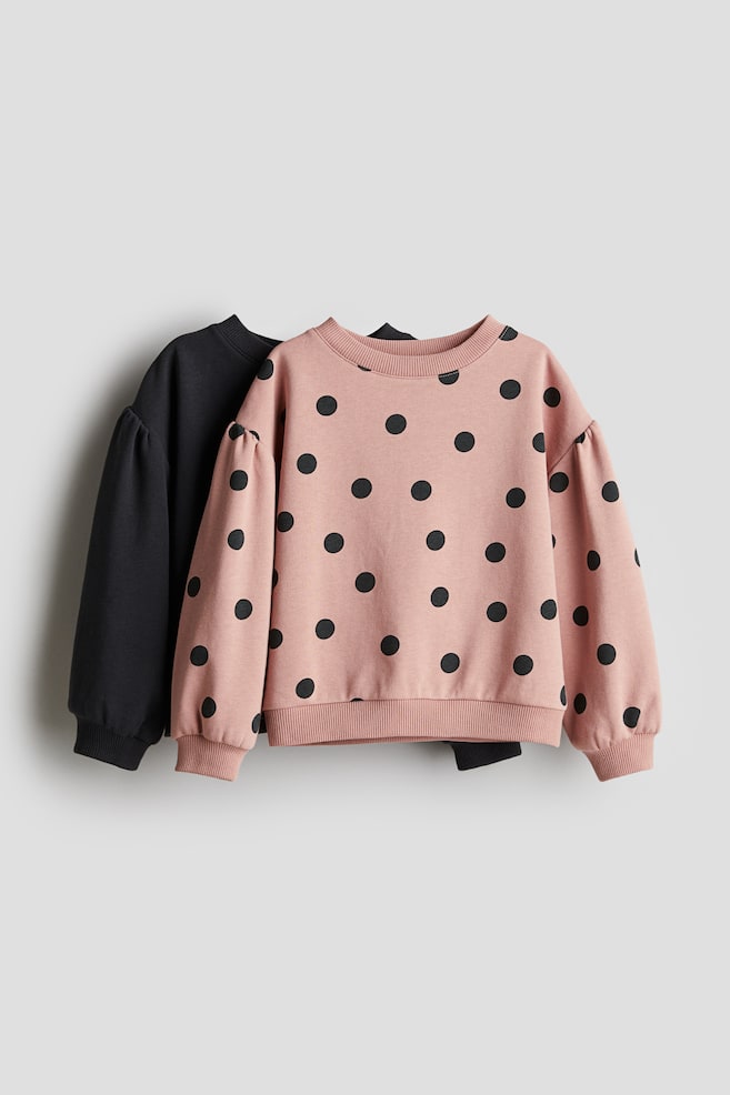 2’li Kabarık Kollu Sweatshirt - Tozlu pembe/Puantiyeli/Koyu toprak rengi/Leopar desen/Pembe/Açık bej - 1
