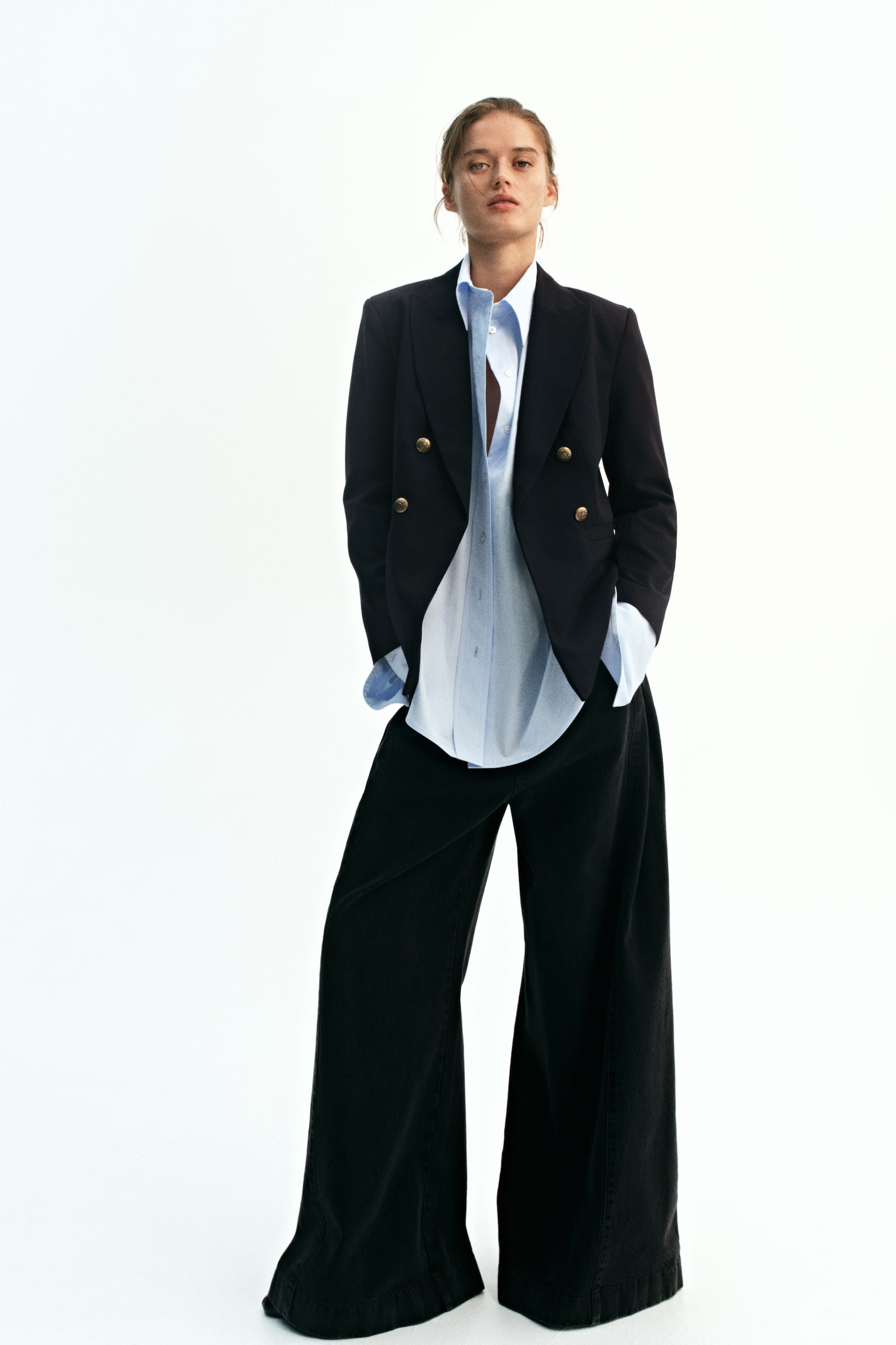Женский пиджак H&M Double-Breasted Casual Blazer, цвет: Тёмно-синий — фото 3