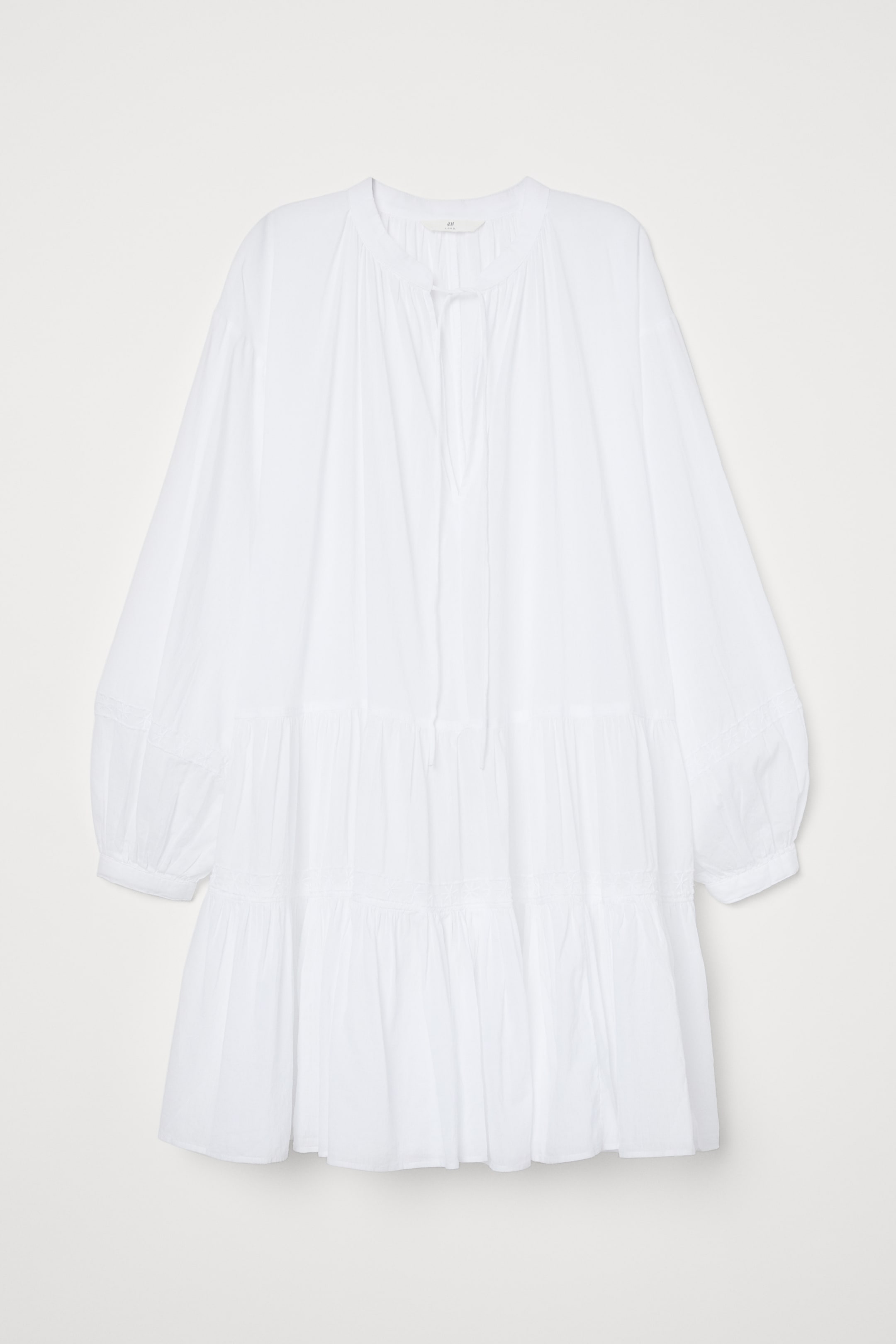 Airy tunic - Round neck - Long sleeve - White/Embroidery - Ladies | H&M GB