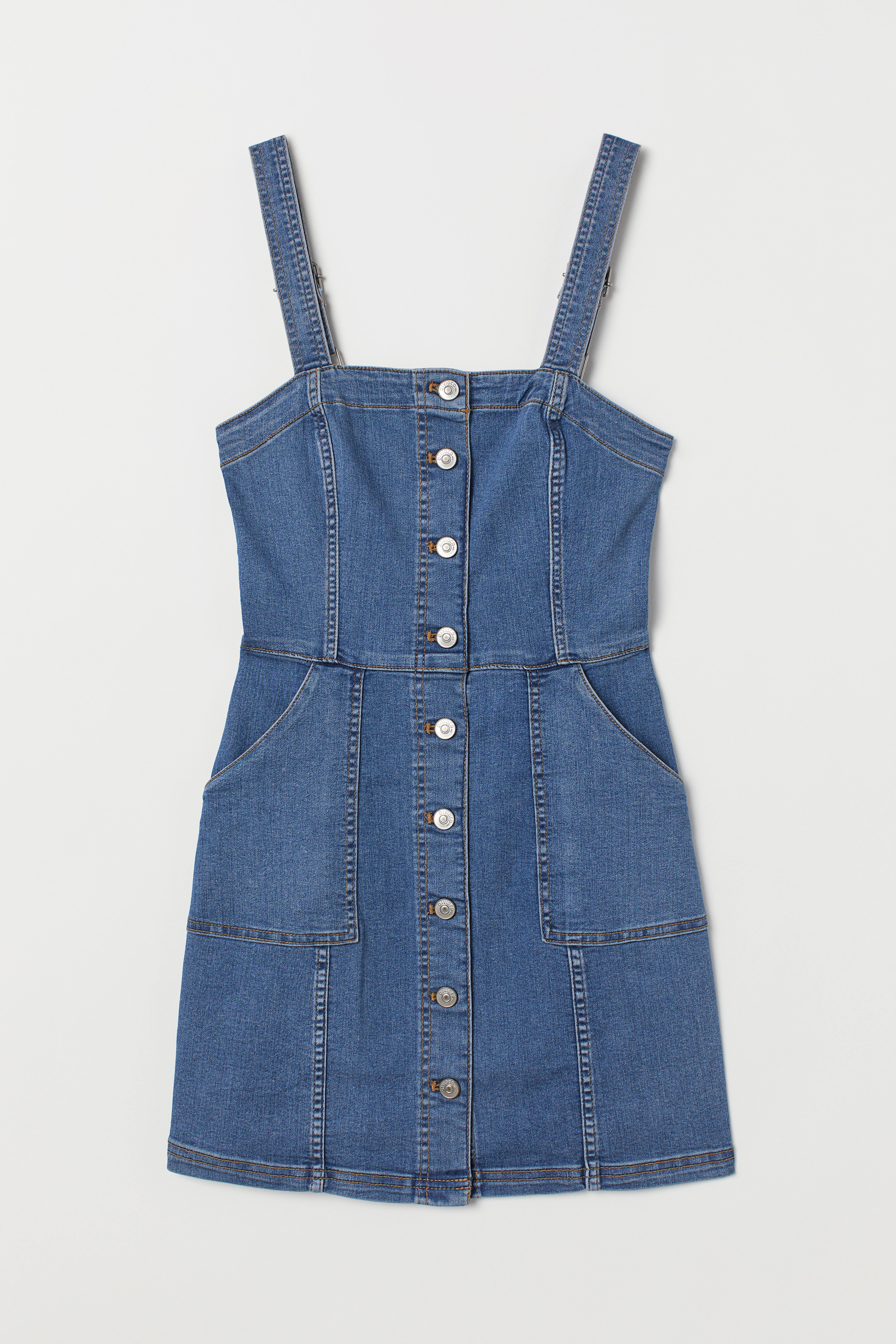 Overall Dress - Sleeveless - Short - Denim blue - Ladies | H&M US