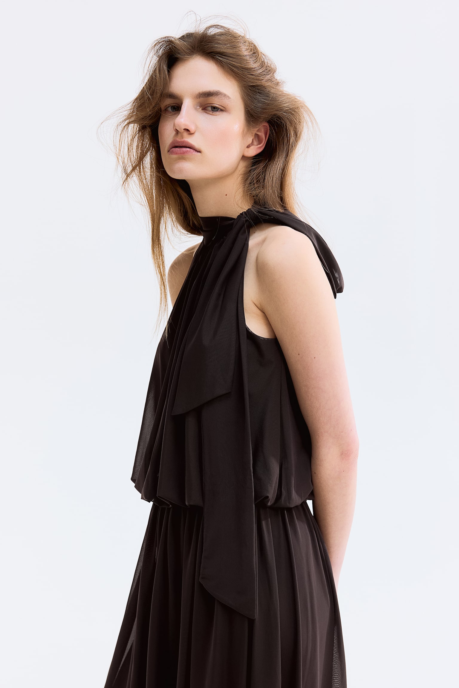 Scarf-collar top - Dark brown - 1