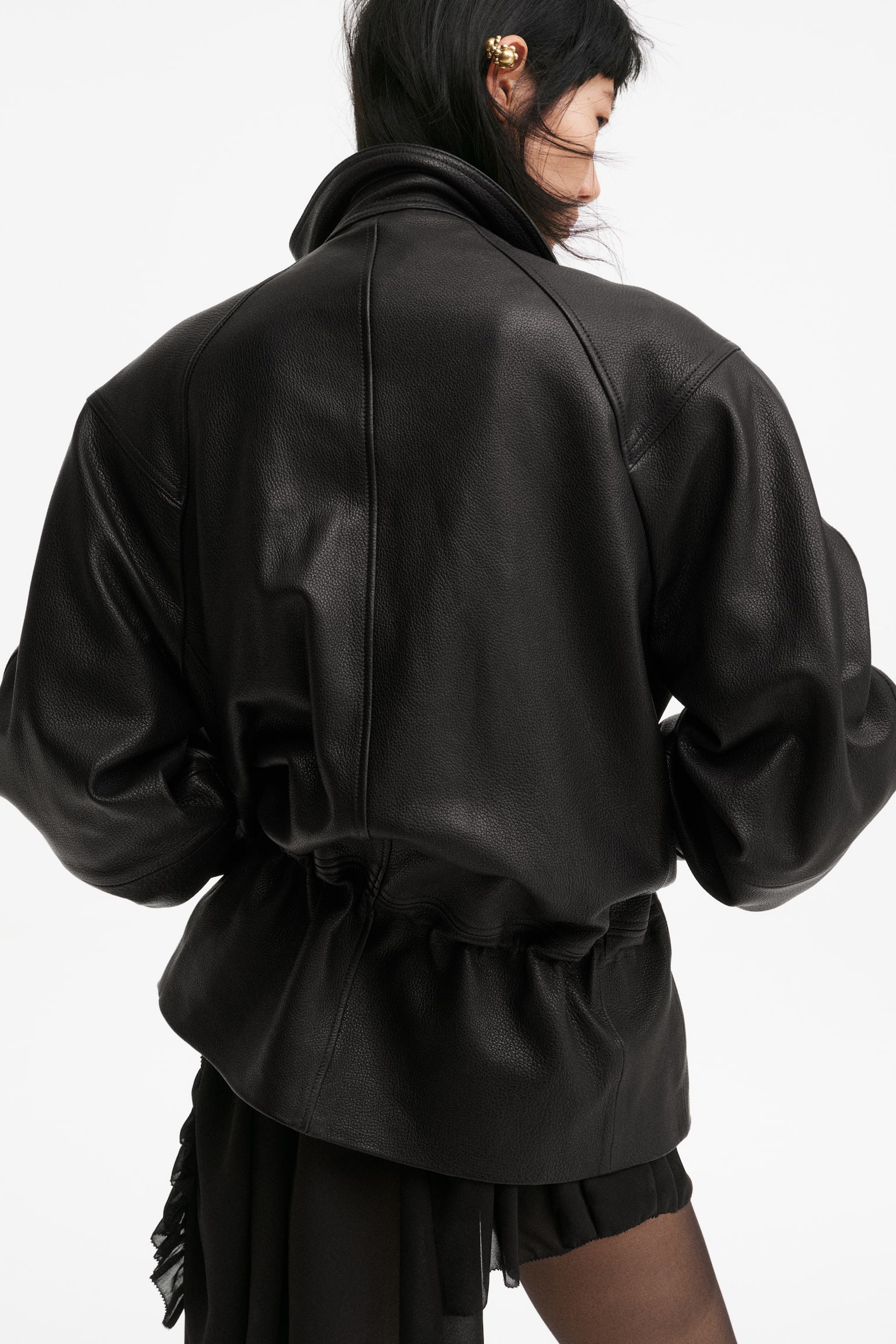Peplum leather jacket - Black - 6