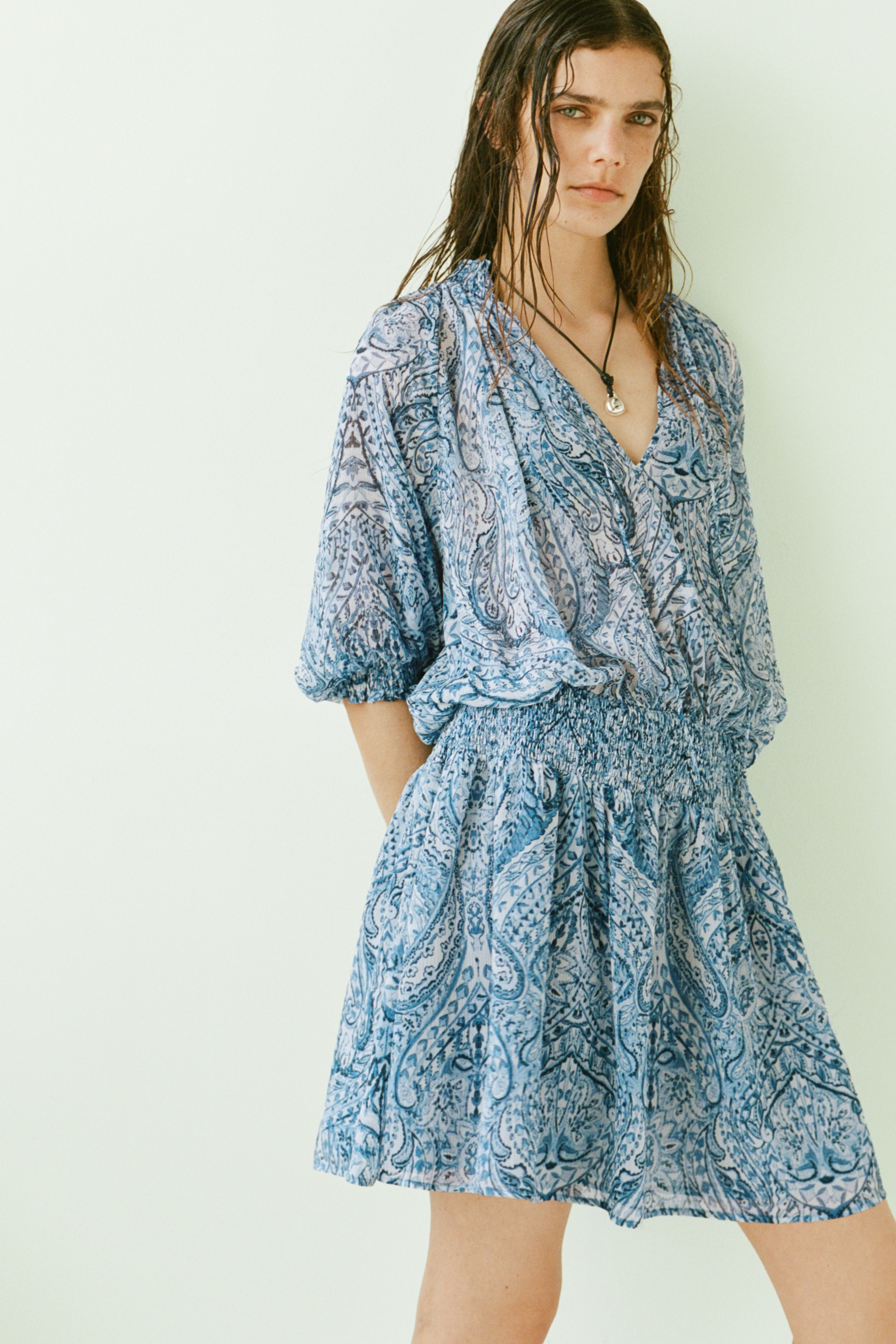 h&m blue paisley dress Women's Dark blue/paisley Tie-Belt Tunic Dress