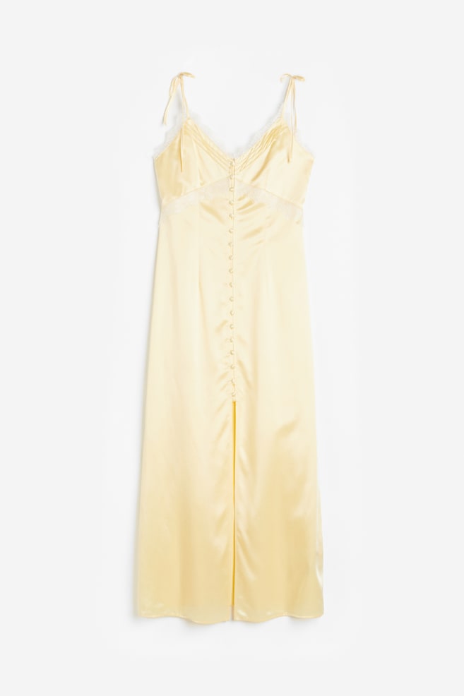 Slipdress aus Satin mit Spitzenbesatz - Hellgelb - 1