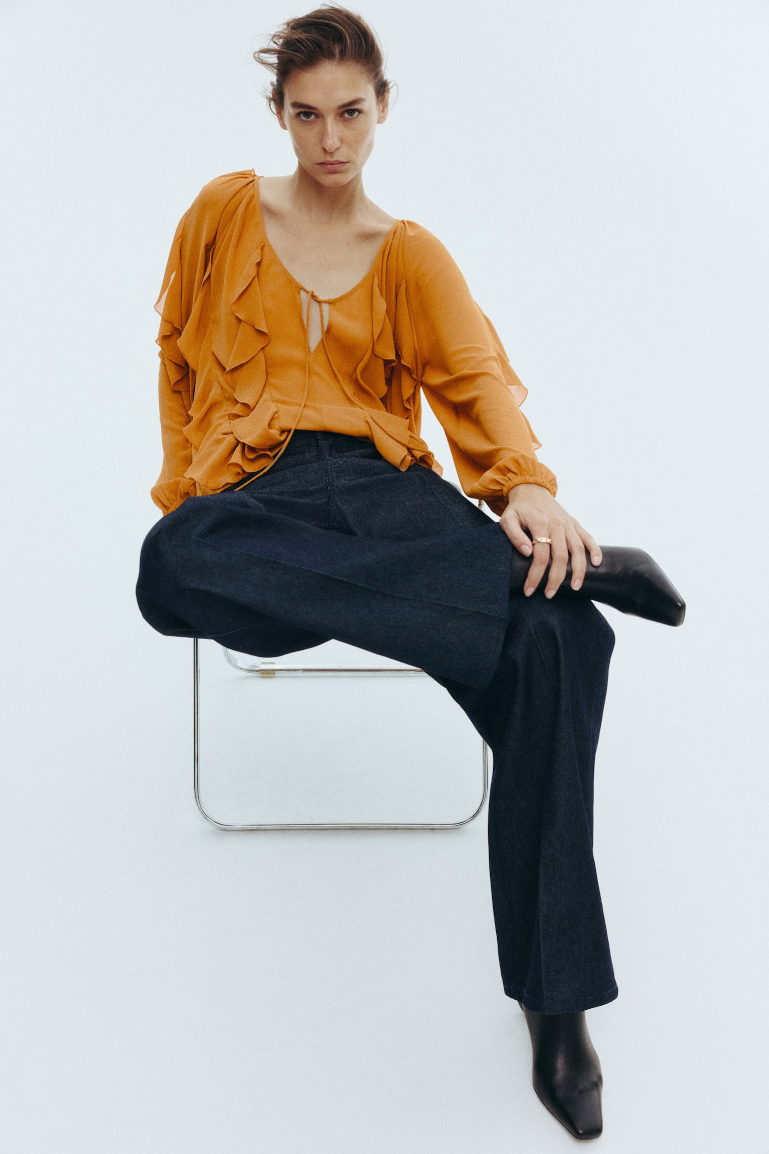 荷葉邊女衫 - 深黃色 - 5