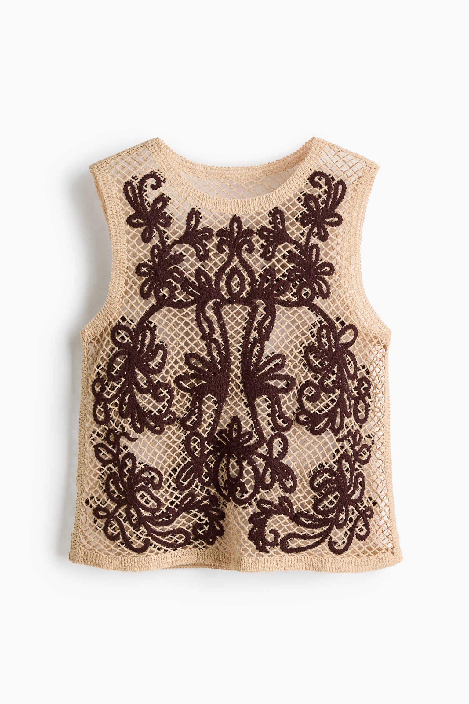 Embroidered beach top - Beige/Dark brown - 2