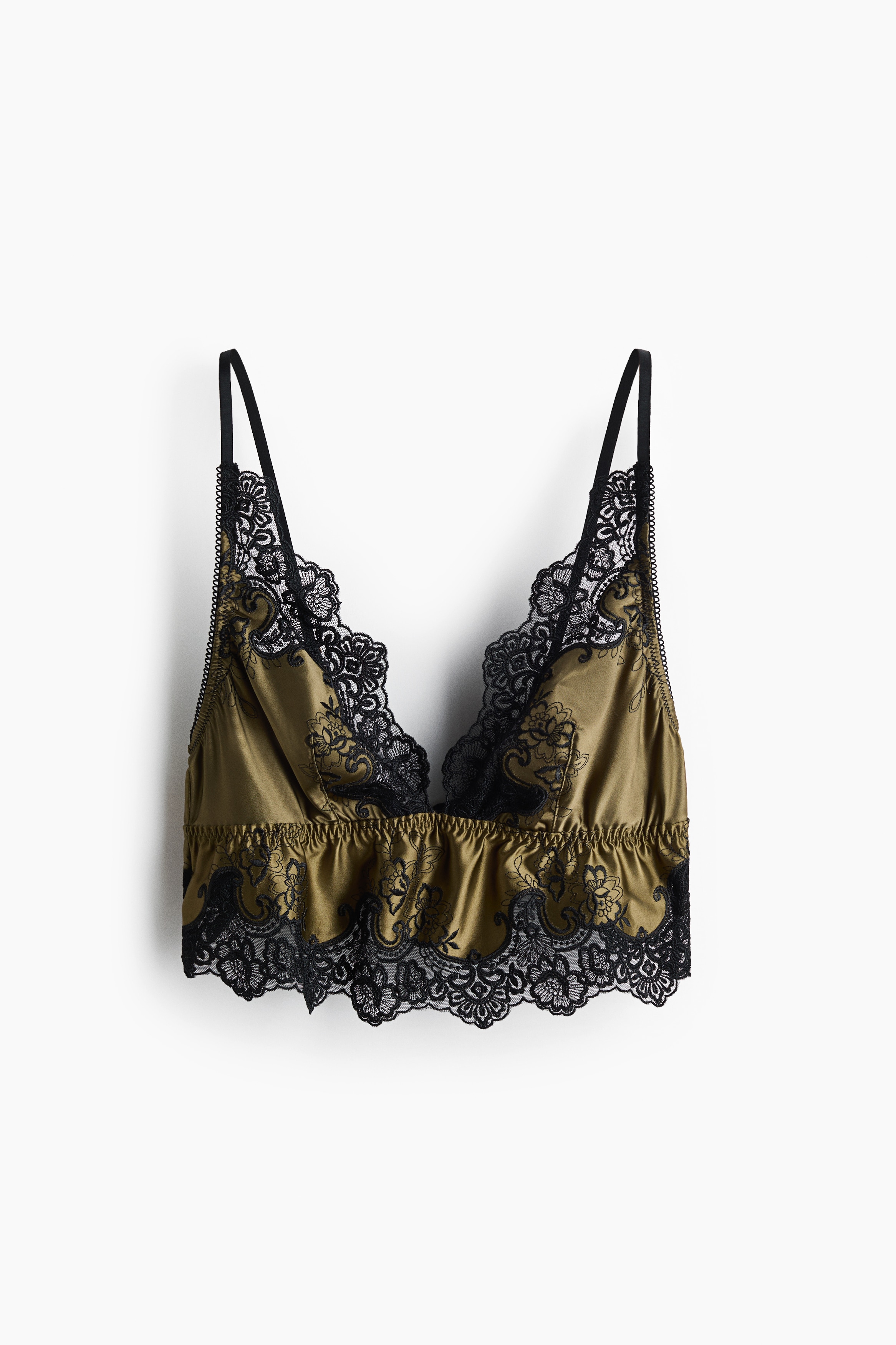 Soft-BH aus Satin - Dunkles Khakigrün/Weiß/Schwarz