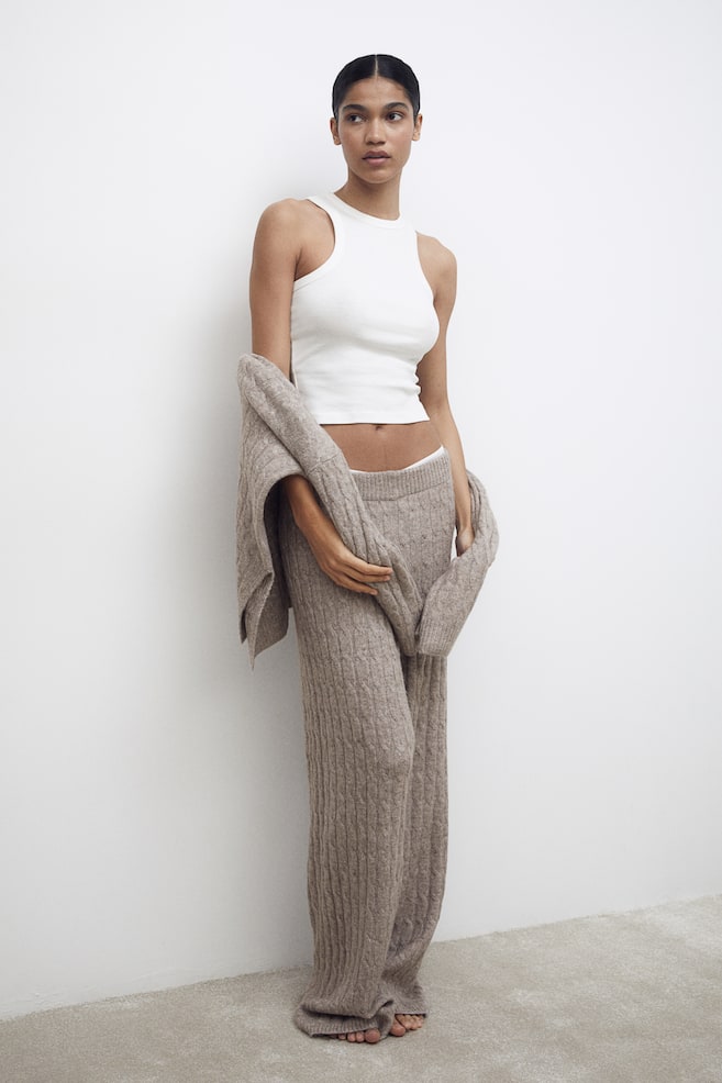 Cable-knit trousers - Greige/Natural white/Black - 3