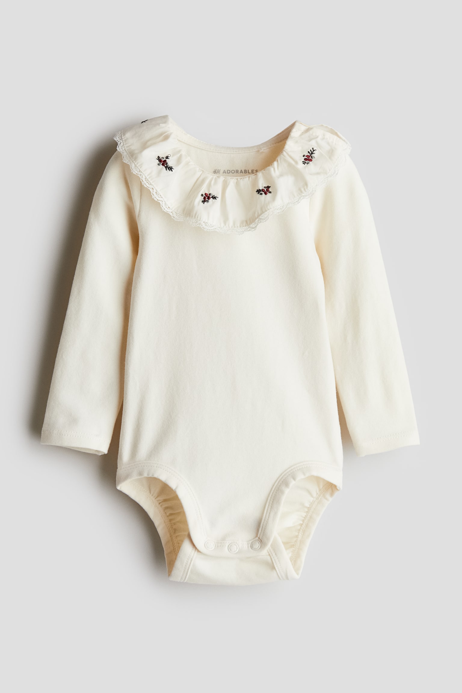 Collar Cotton Bodysuit - White/Berries - 2