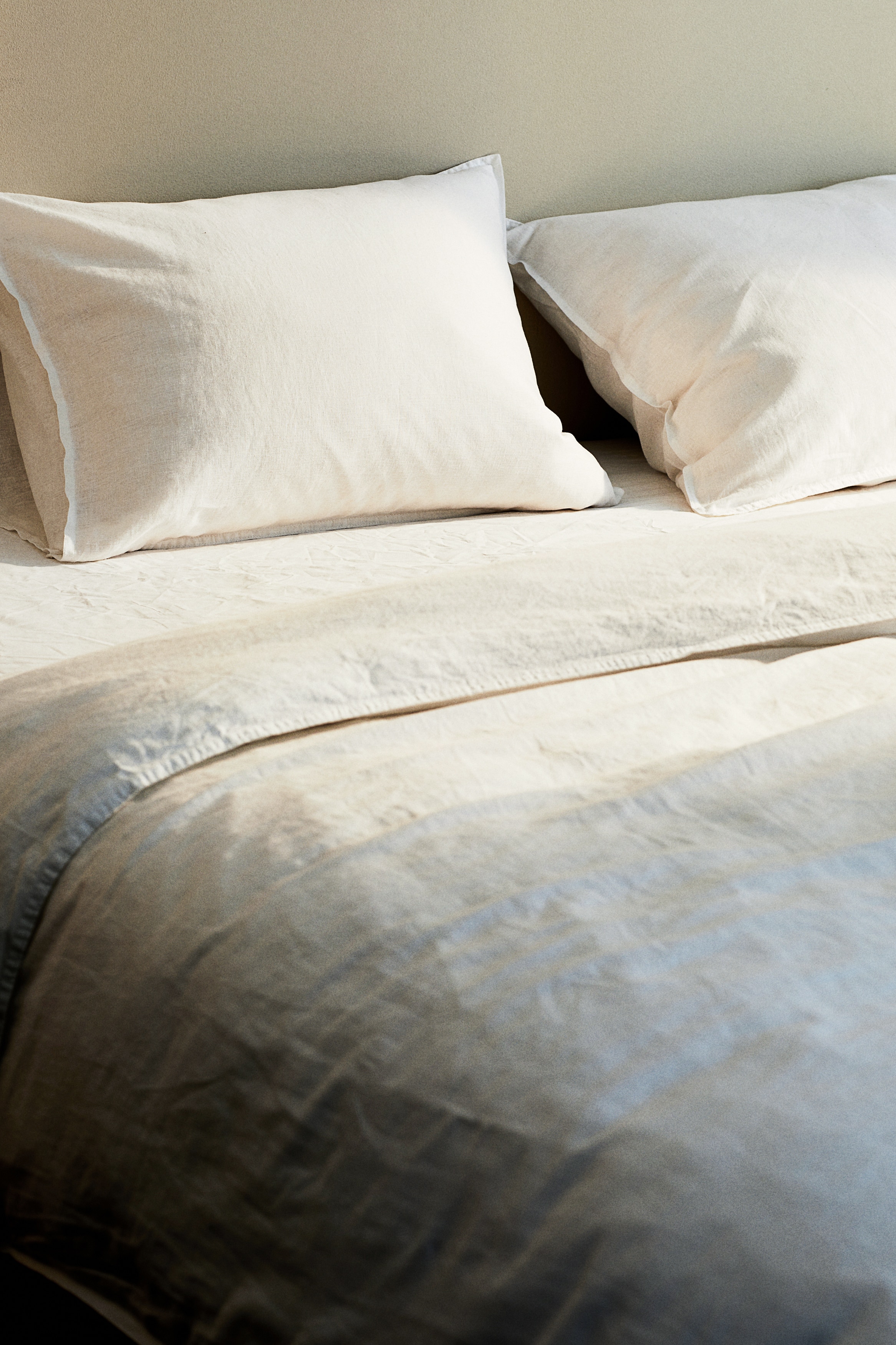 Dubbelt påslakanset i linmix - Vit/Mullvad