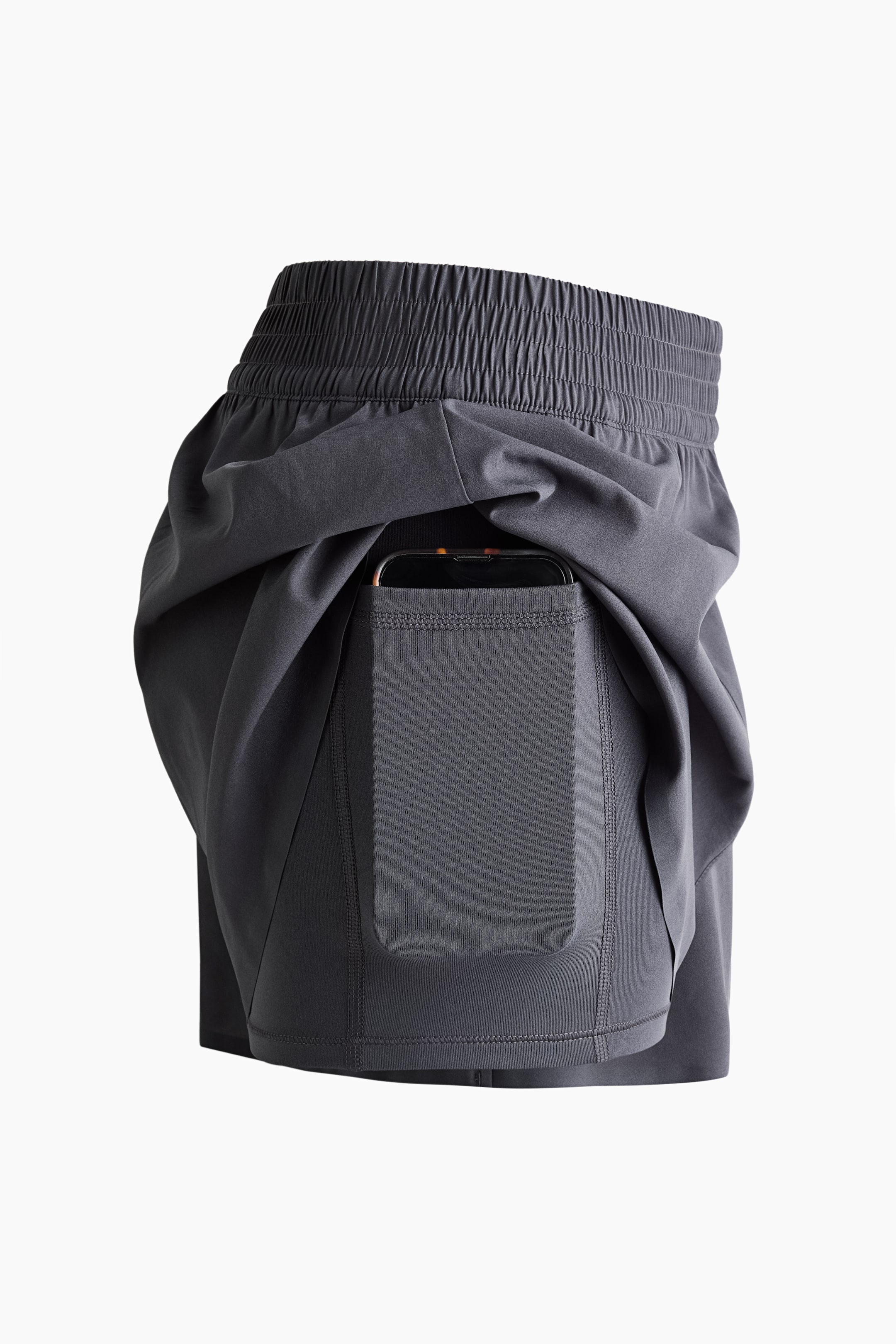 Layered Sports Shorts with Pocket