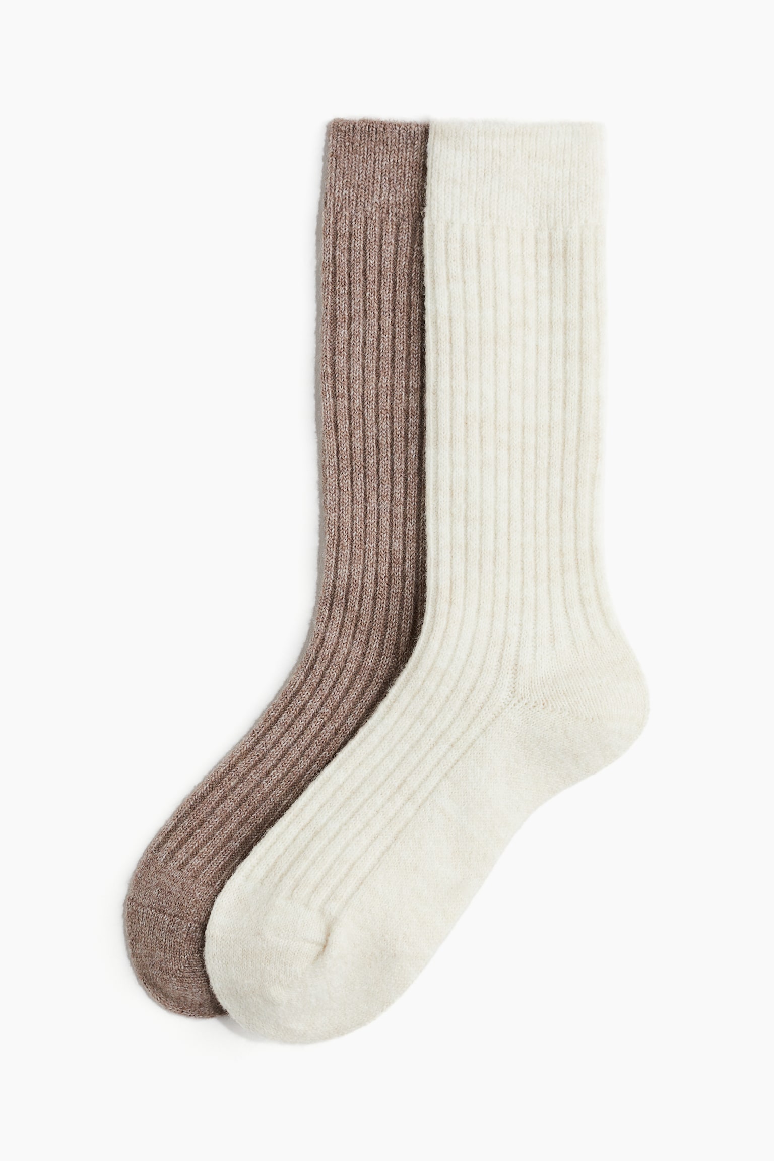 2-pack wool-blend socks - Dark beige marl/Light beige/Dark grey marl/Black/Dark brown/Light beige - 1