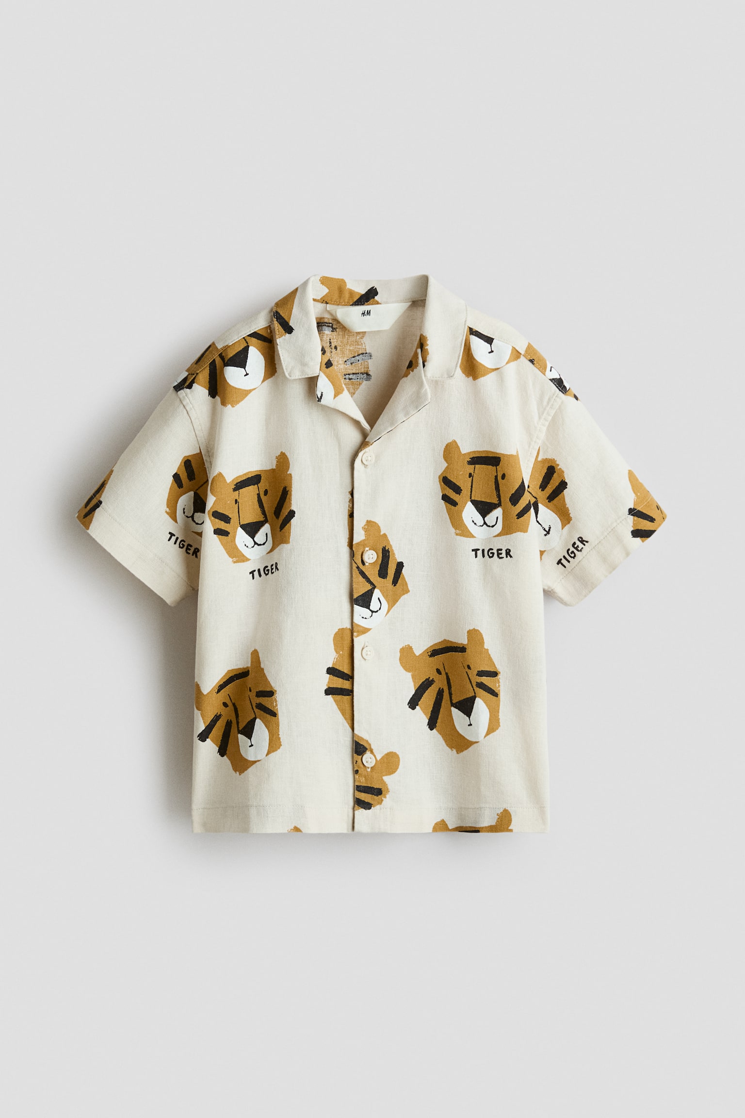 Linen-blend resort shirt - Light beige/Tigers/Navy blue/Dark blue/Striped