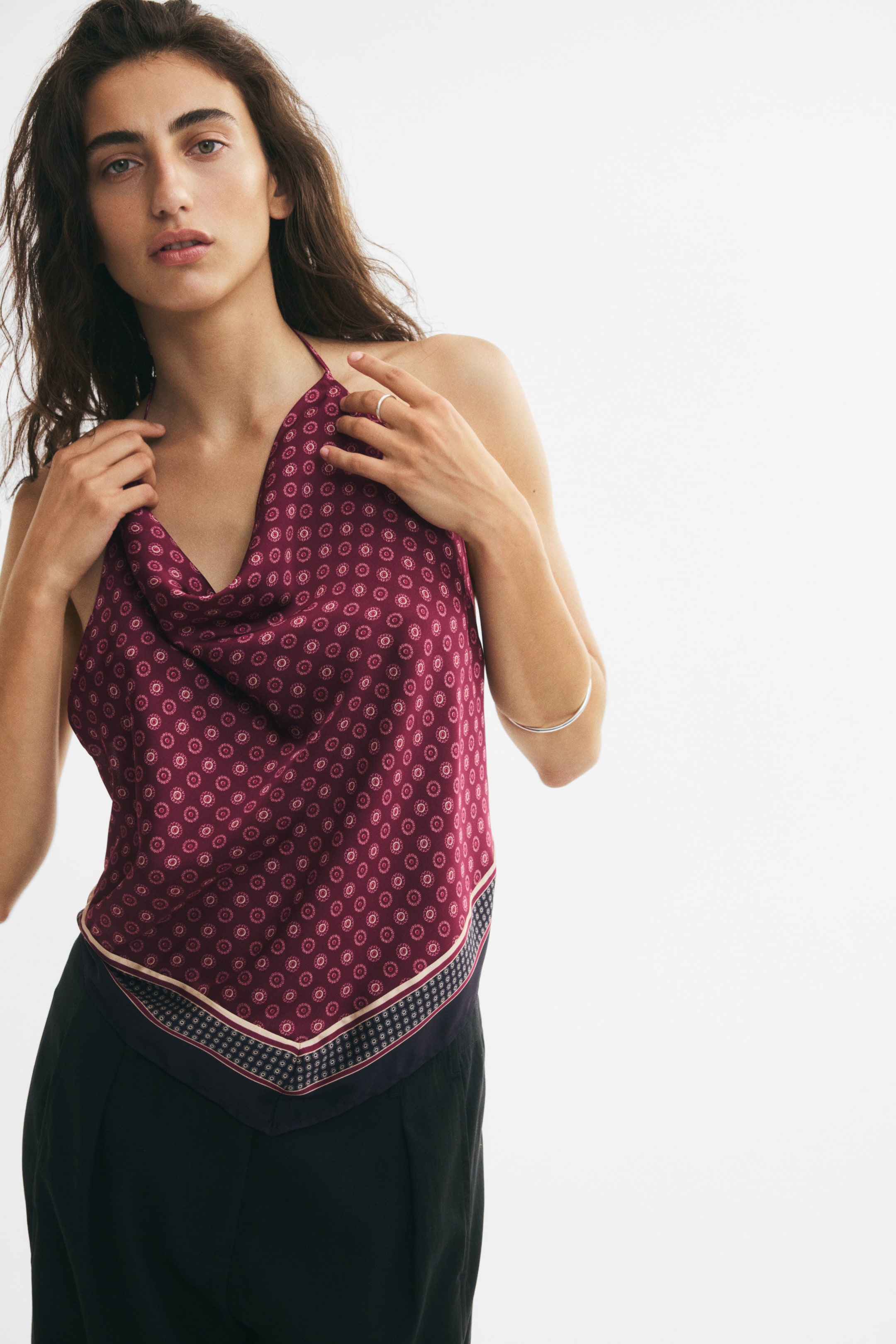 View larger image: Tie-back halterneck top - Dark plum red/Patterned - Ladies | H&M IN 1
