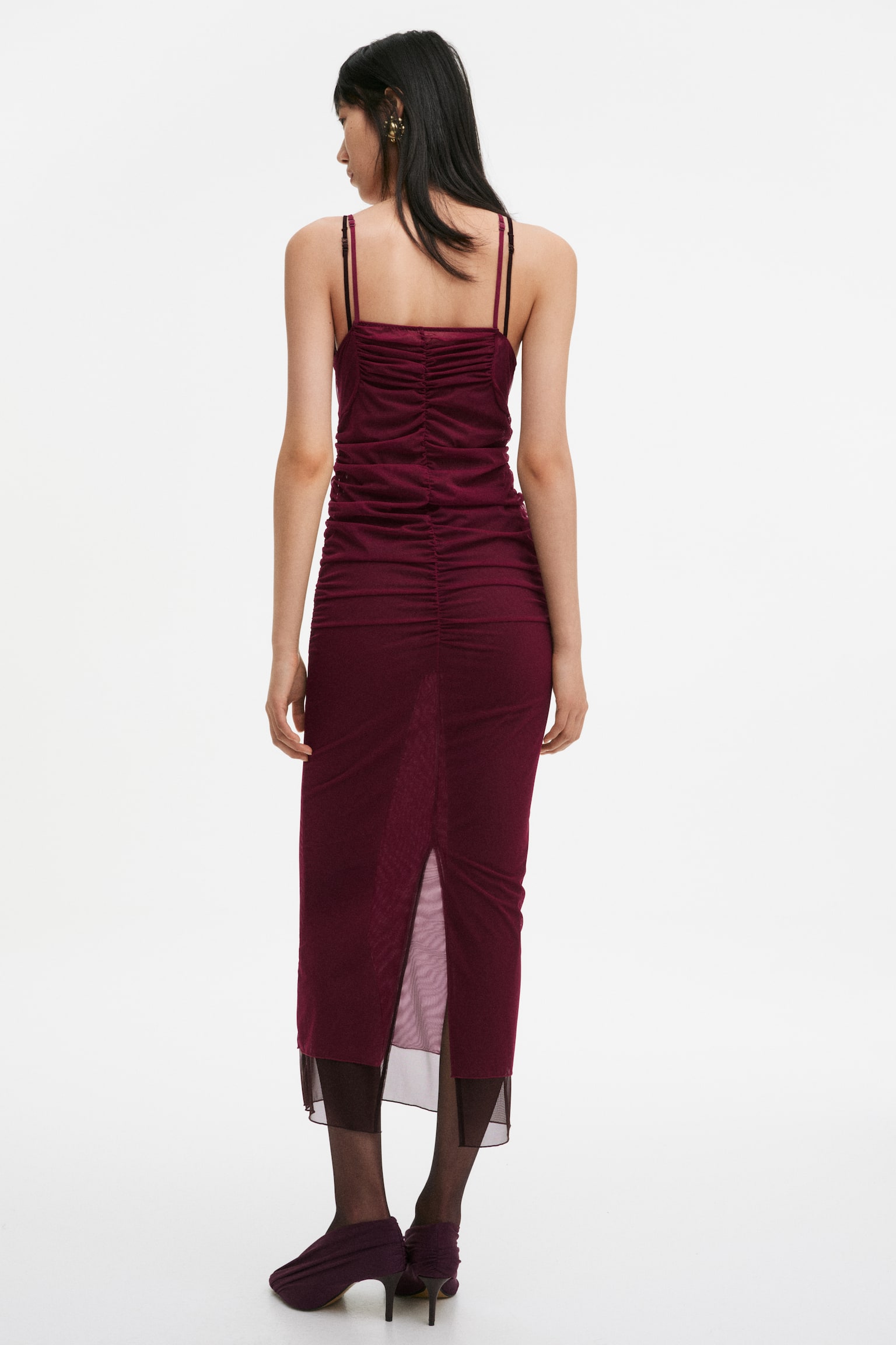 Vestido de tirantes en malla - Borgoña - 3