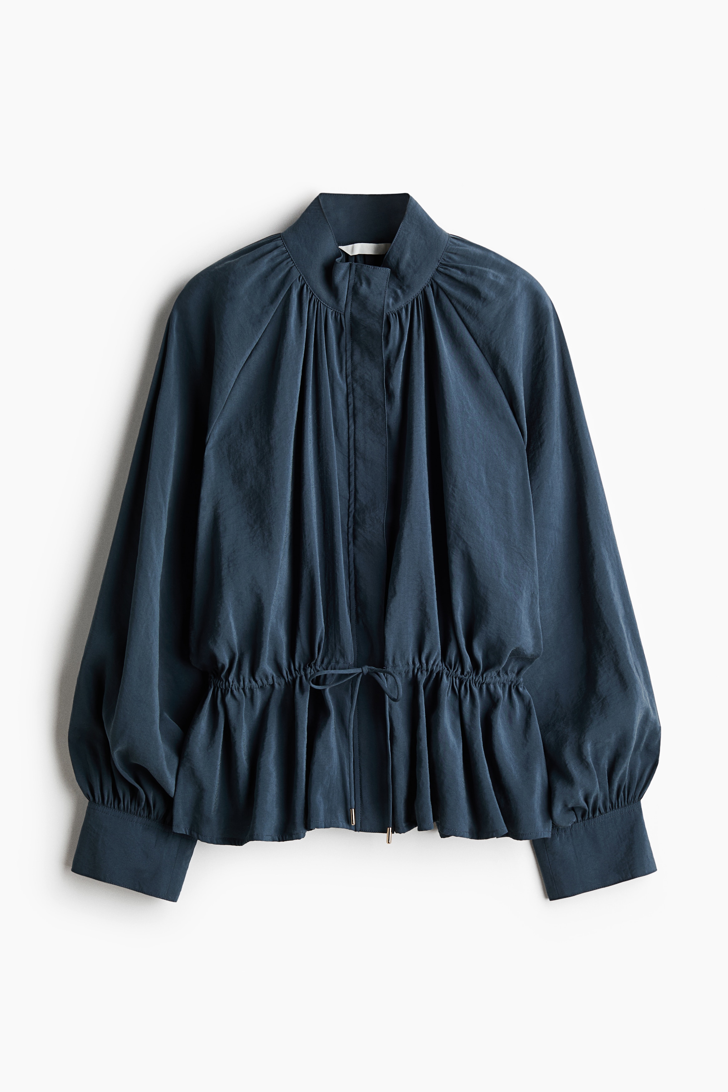 Balloon-sleeved drawstring-detail jacket - Dark steel blue/Mole