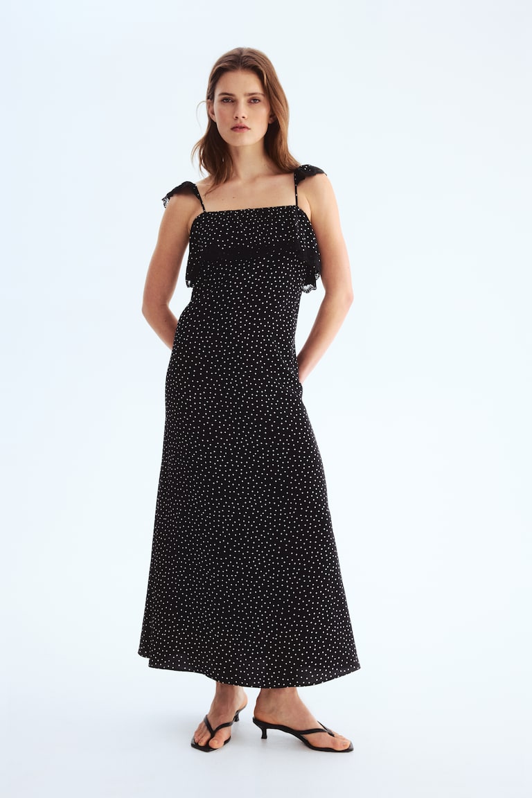 Women's Black/polka dot Lace-Trimmed Dress | H&M US Women's Black/polka dot Lace-Trimmed Dress | H&M US