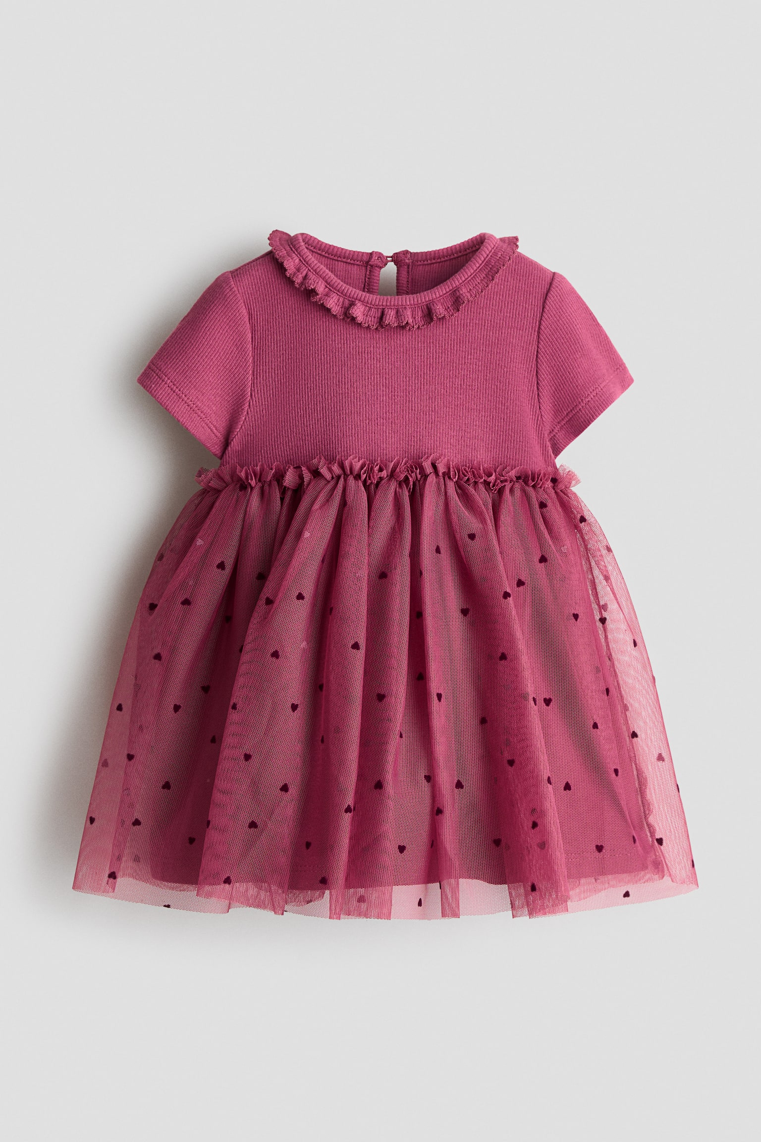 Cotton Dress with Tulle Skirt - Dark pink/Light pink