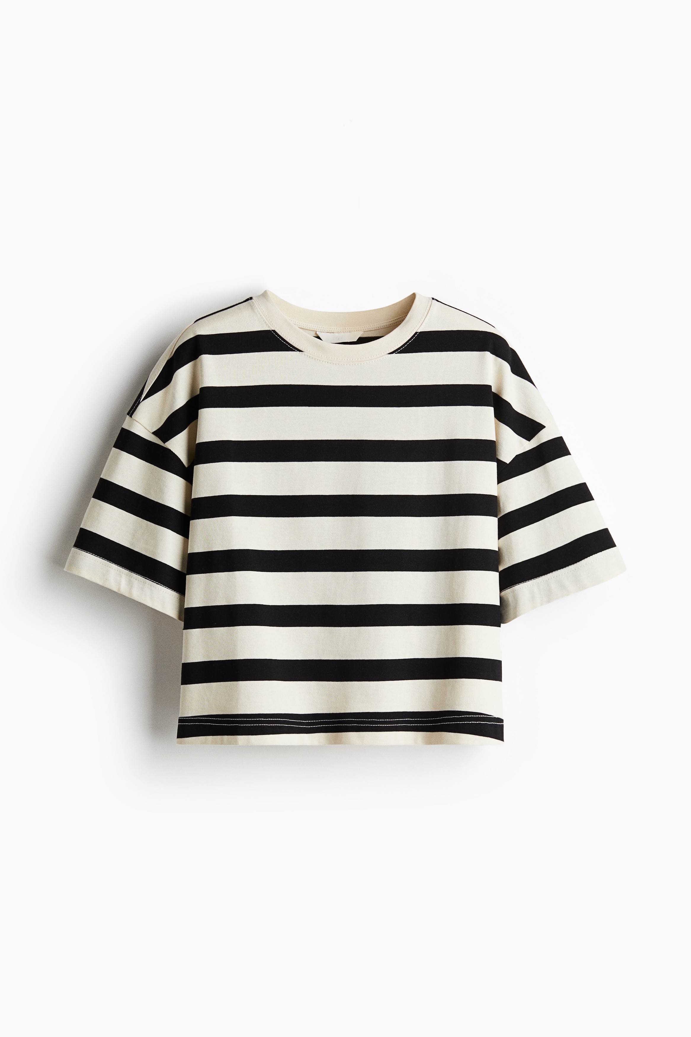 Kastiges T-Shirt - Cremefarben/Gestreift/Weiß/Cremefarben/Weiß