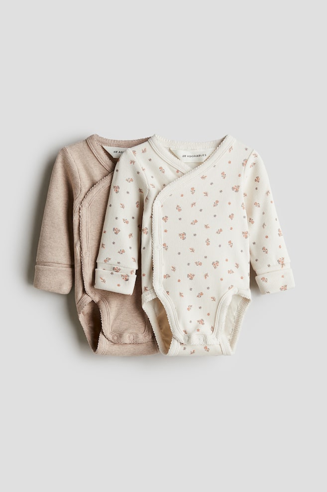 2-pack room-to-grow bodysuits - Light beige/Floral/Light blue/Striped/Beige/Light beige/Dusty pink/Striped/Dark blue/Light blue/Light purple/Floral/Turquoise/Birds - 1
