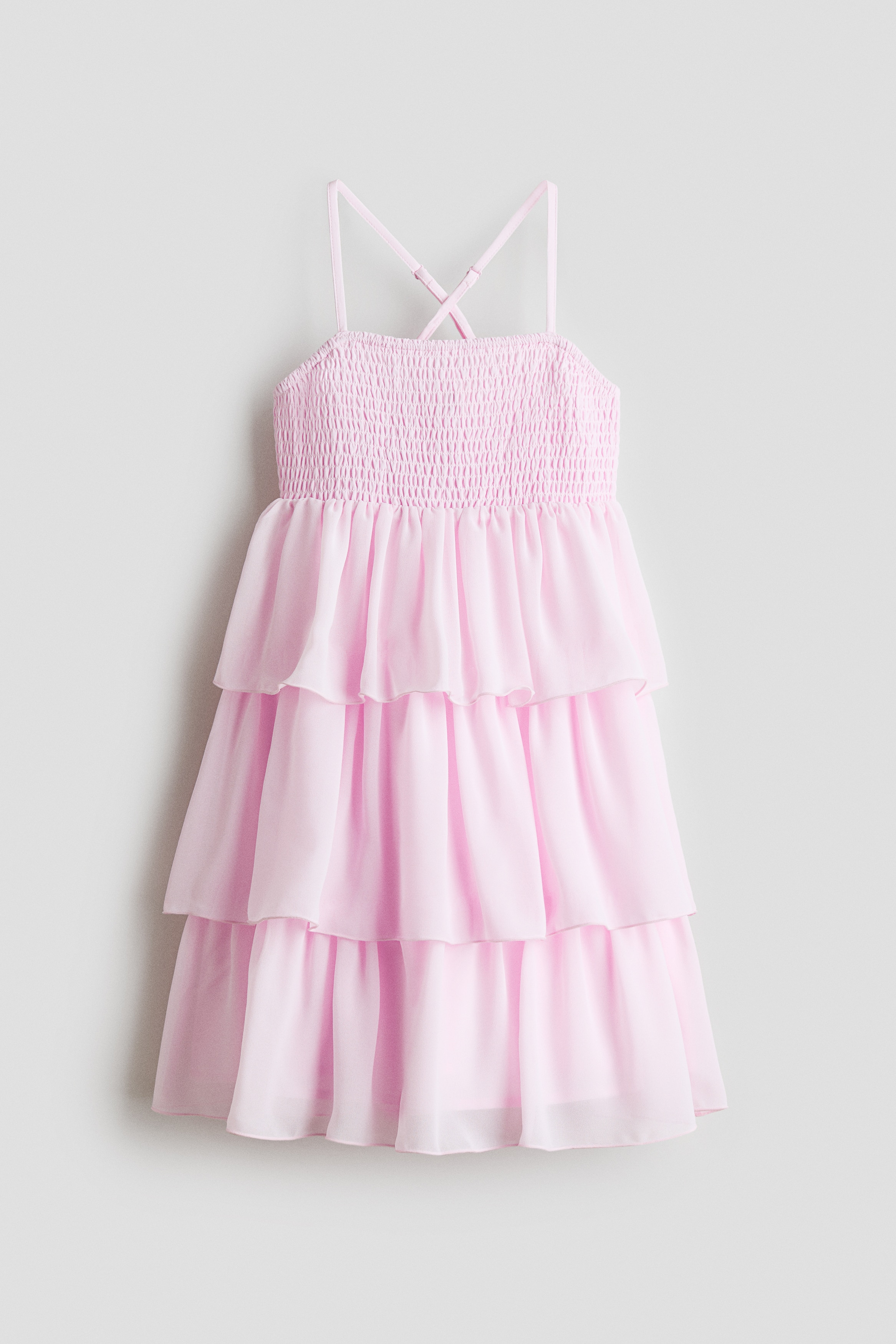 Vestido de gasa con falda escalonada - Rosa claro/Azul claro
