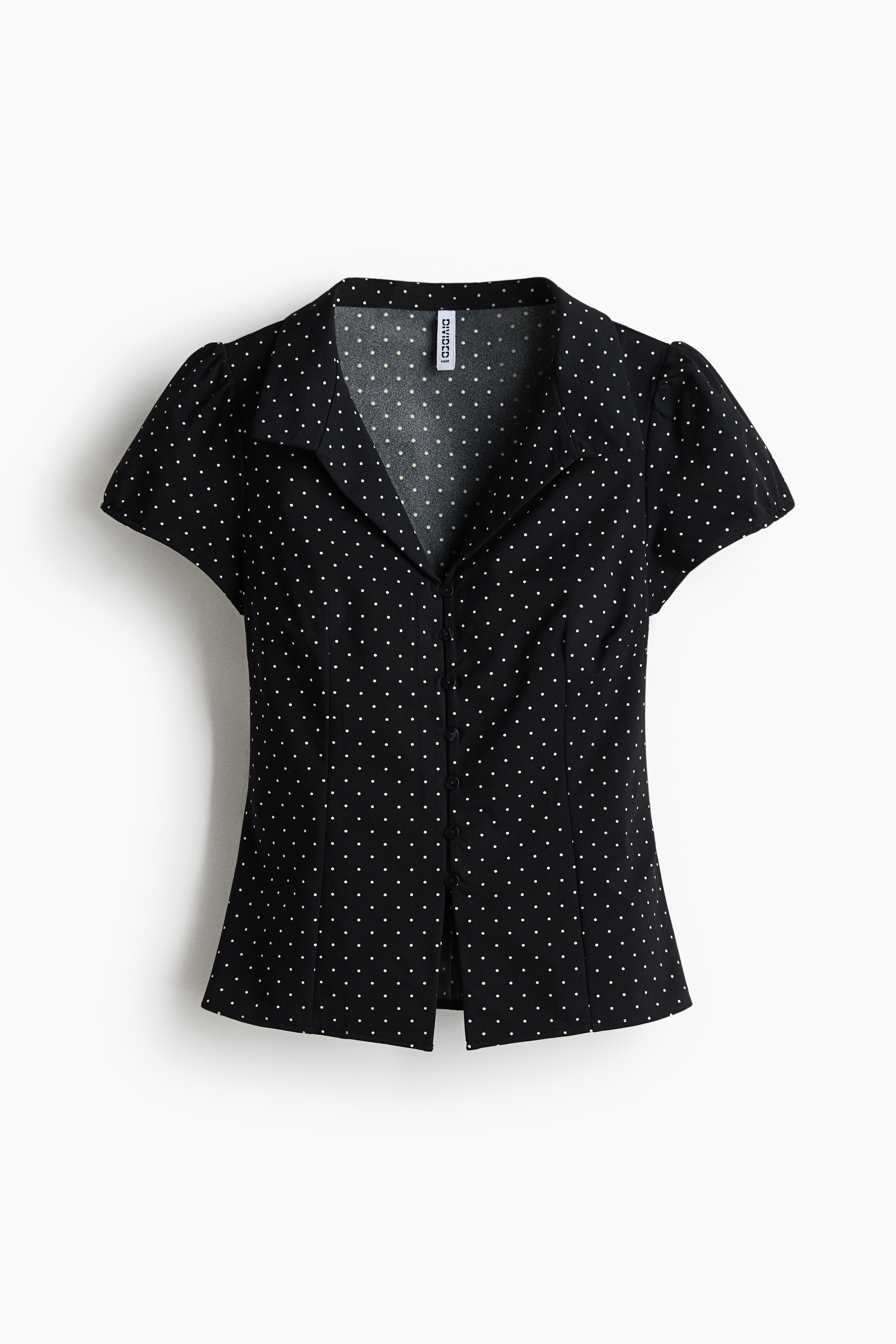 Button-Front Top with Collar - Black/dotted/Dark brown