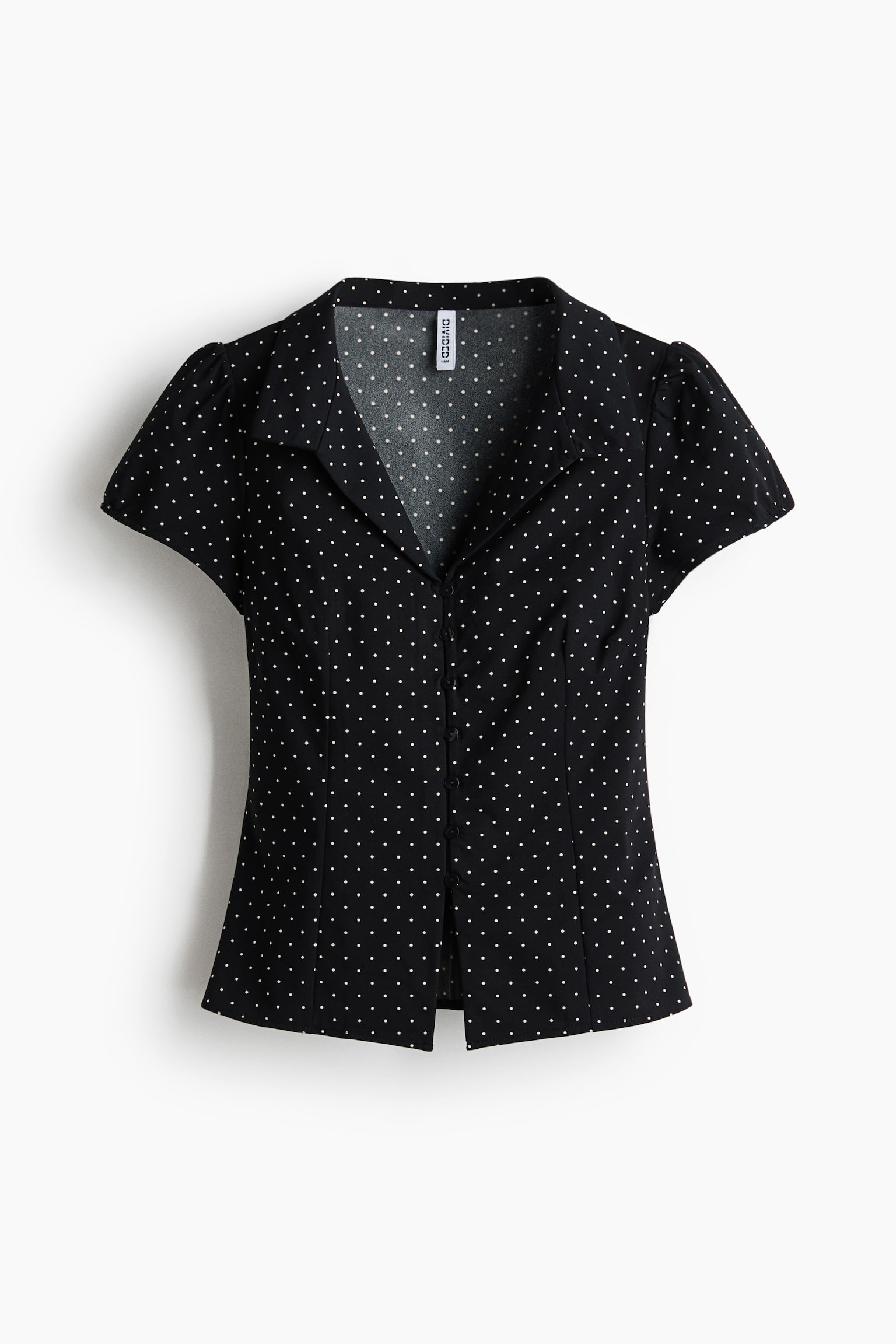 Collared button-front top - Black/Spotted/Dark brown